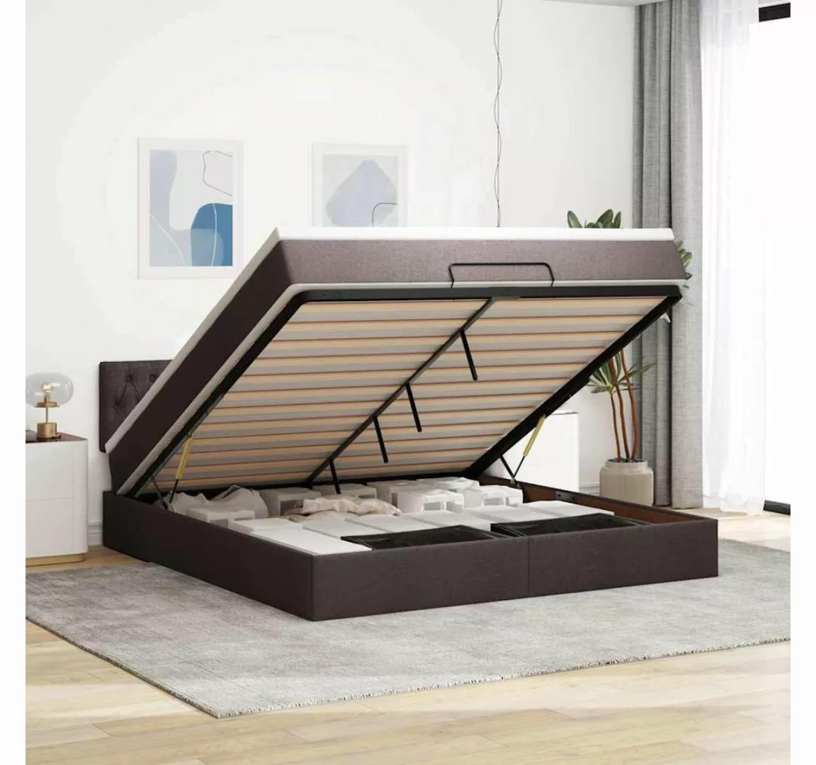 vidaXL Bett, Ottomane Bett mit Matratze & LEDs Dunkelbraun 180x200 cm Stoff günstig online kaufen