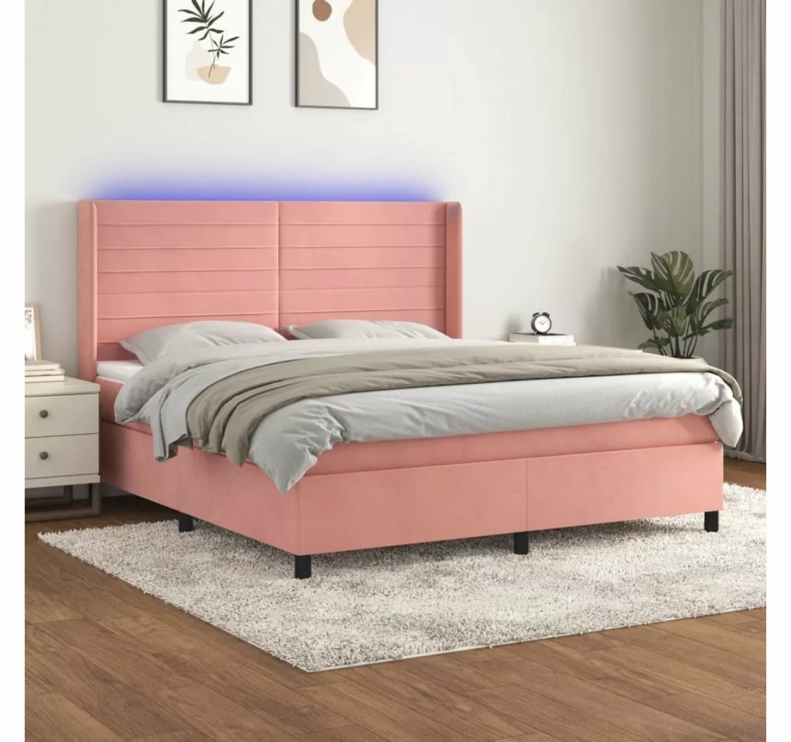 vidaXL Boxspringbett Boxspringbett mit Matratze und LED Samt (180 x 200 cm, günstig online kaufen