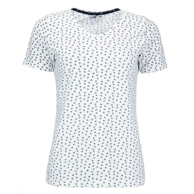 modAS Kurzarmshirt Damen T-Shirt Maritim mit Anker-Print und V-Ausschnitt günstig online kaufen