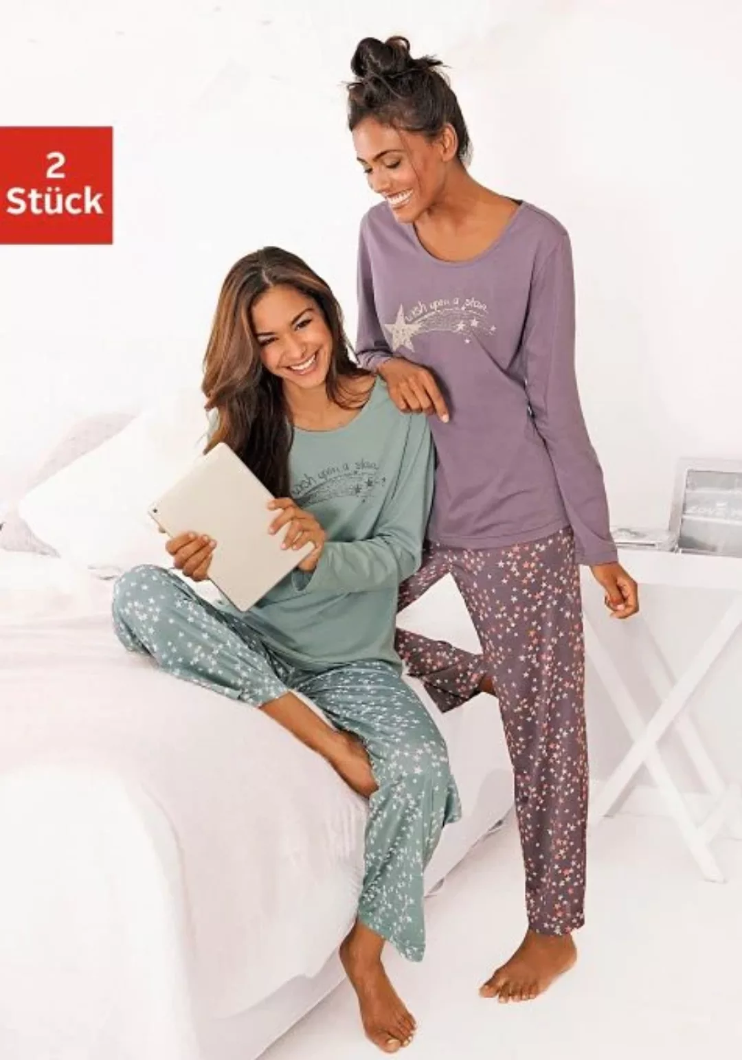 Vivance Dreams Pyjama, (4 tlg., 2 Stück), mit Sternenprint günstig online kaufen