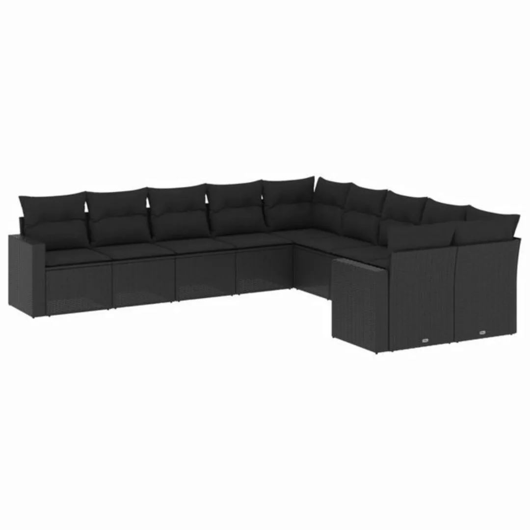 vidaXL Sofaelement 10-tlg. Garten-Sofagarnitur mit Kissen Schwarz Poly Ratt günstig online kaufen