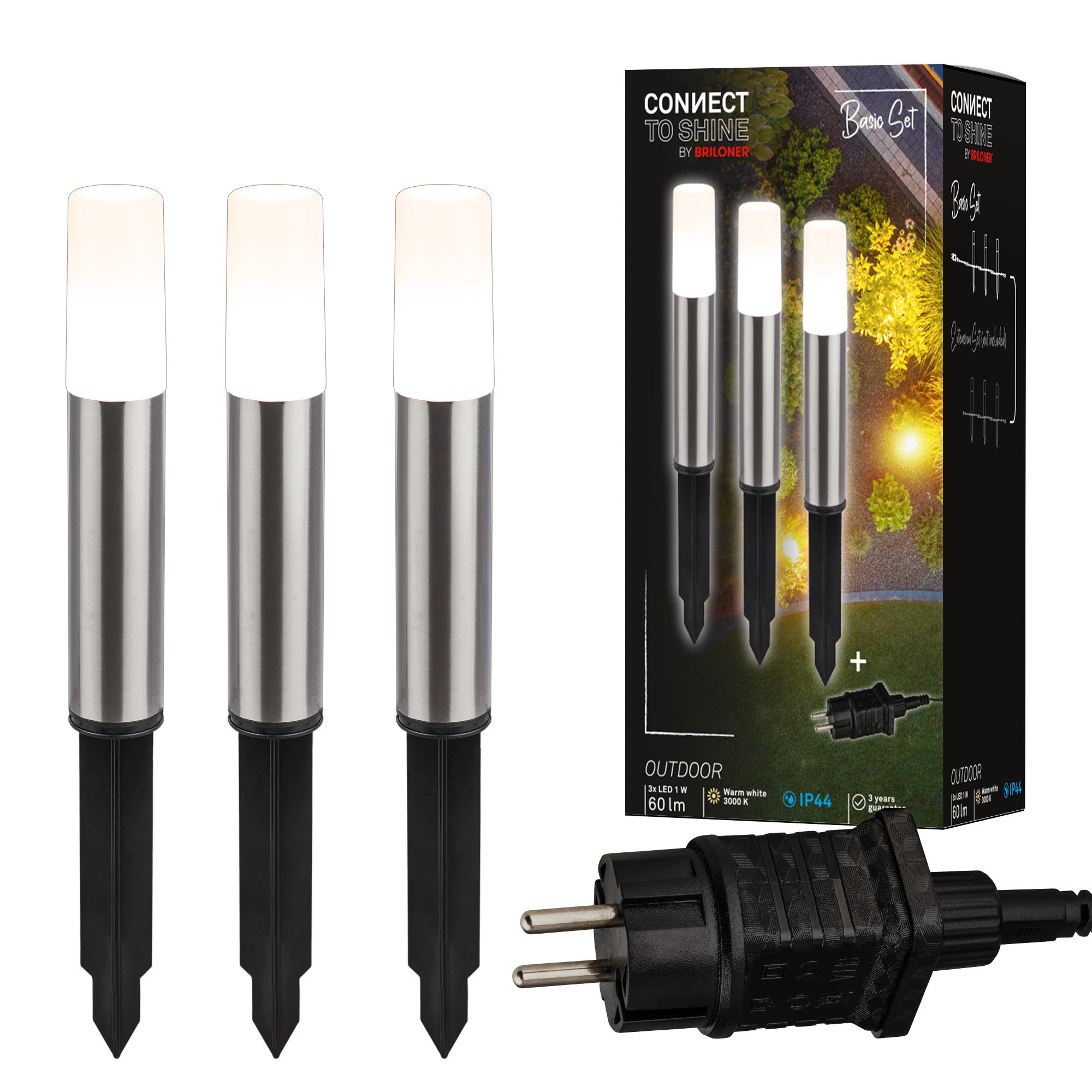 LED-Erdspießlampe 3925032 12V 3x-Starterset Edelstahl Ø 4 cm günstig online kaufen