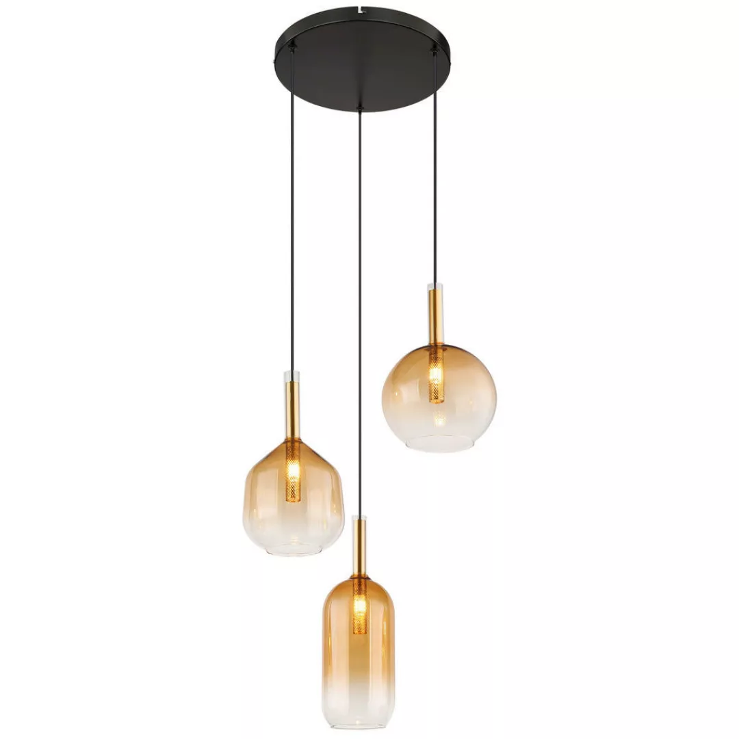 GLOBO Pendelleuchte amber schwarz Metall Glas H/D: ca. 150x43 cm G9 3 Brenn günstig online kaufen