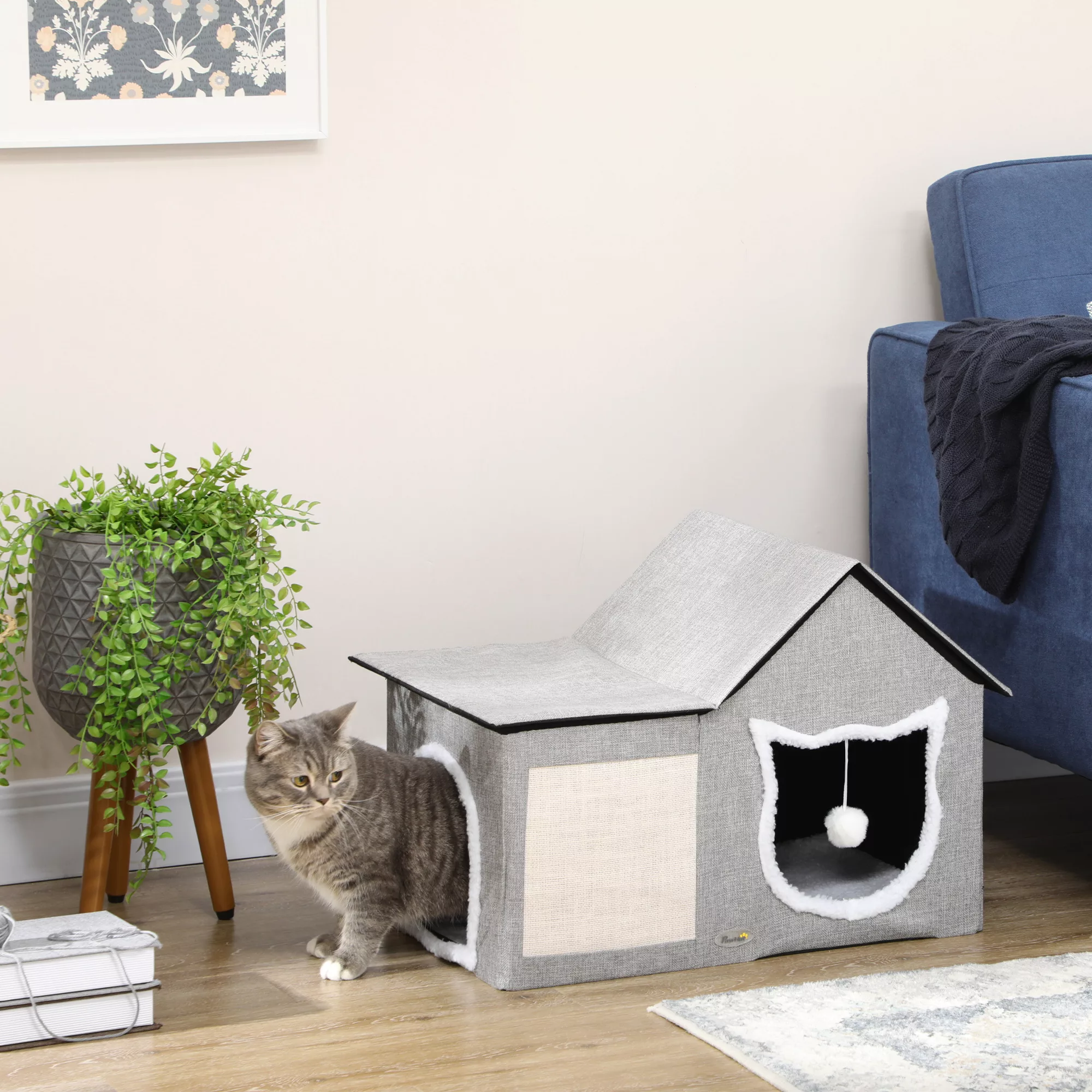 PawHut Katzenhöhle mit Kratzfläche und Doppeltüren  Kuschelhöhle mit Kissen günstig online kaufen