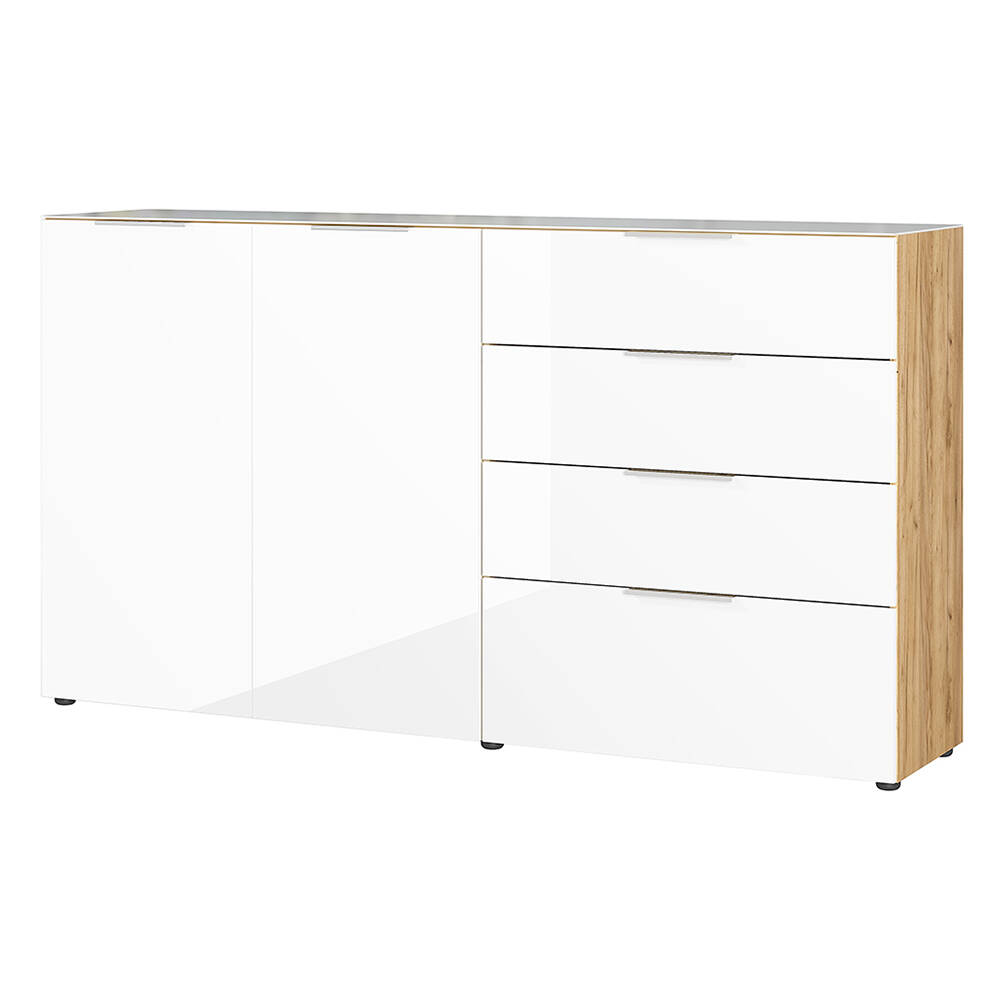 Sideboard mit Glasfront 184 cm breit in weiß mit Eiche, OXFORD-01 günstig online kaufen