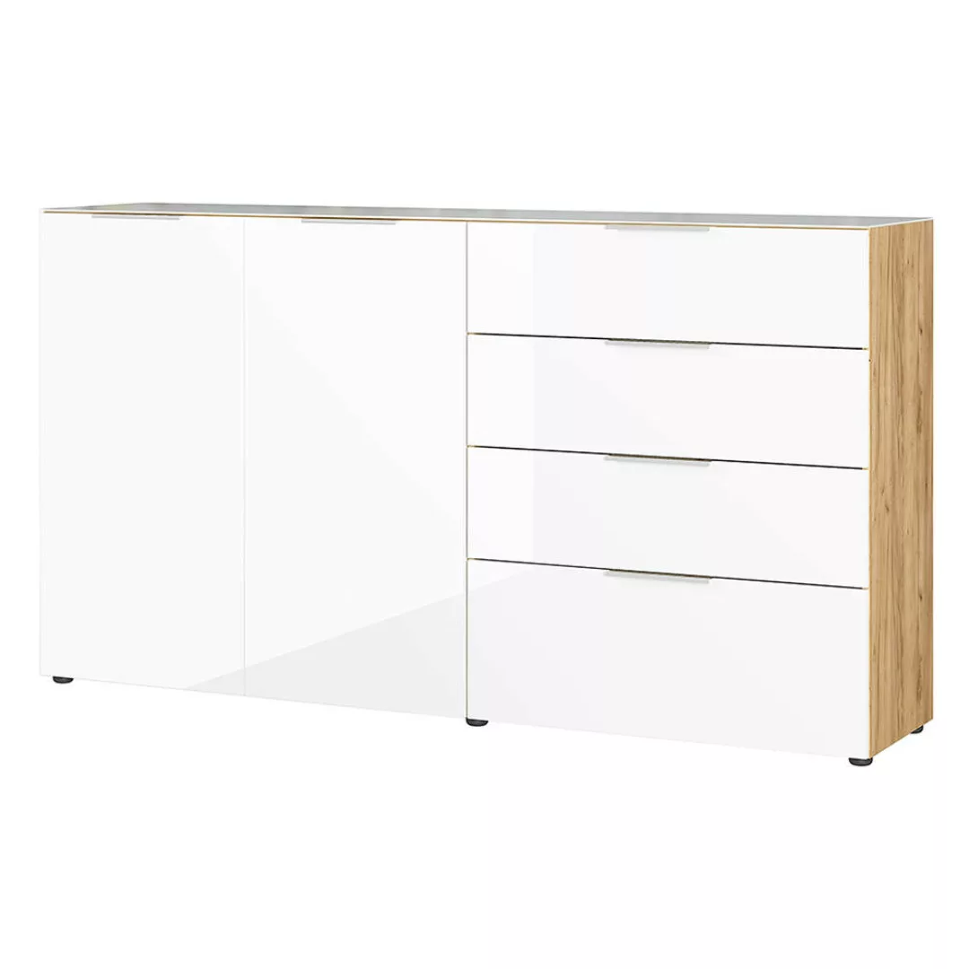 Sideboard mit Glasfront 184 cm breit in weiß mit Eiche, OXFORD-01 günstig online kaufen