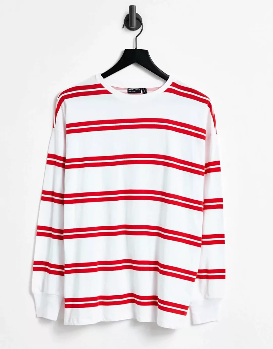 ASOS DESIGN – Langärmliges Shirt mit Bündchen und Doppelstreifen in Weiß-Me günstig online kaufen