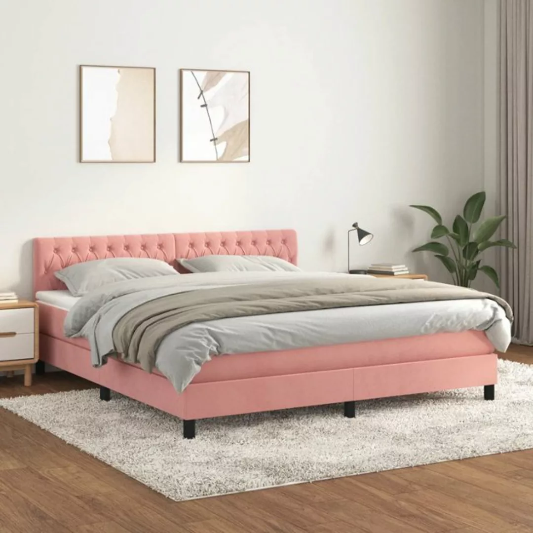 vidaXL Bett Boxspringbett mit Matratze Rosa 180x200 cm Samt günstig online kaufen