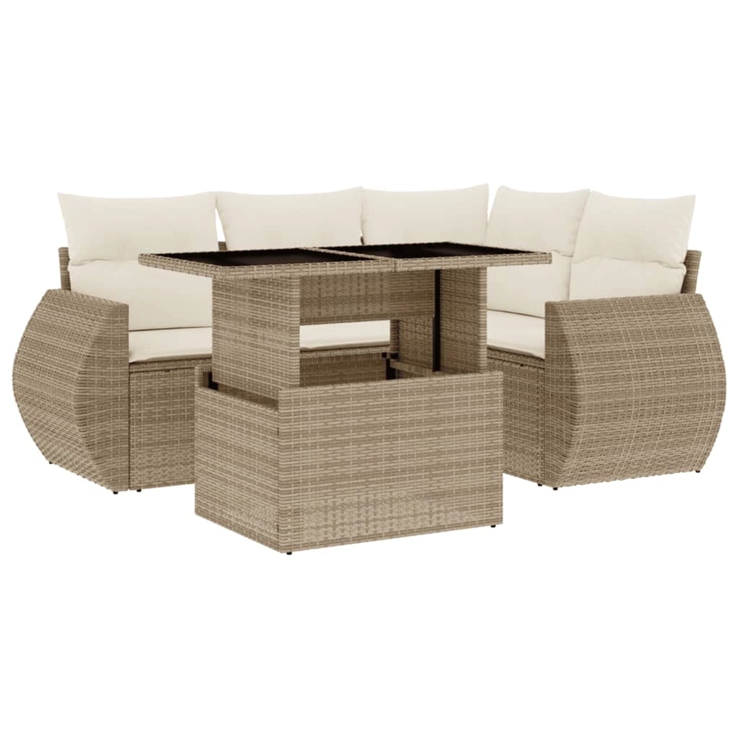 vidaXL 5-Tlg Garten-Sofagarnitur mit Kissen Beige Poly Rattan 3268508 günstig online kaufen