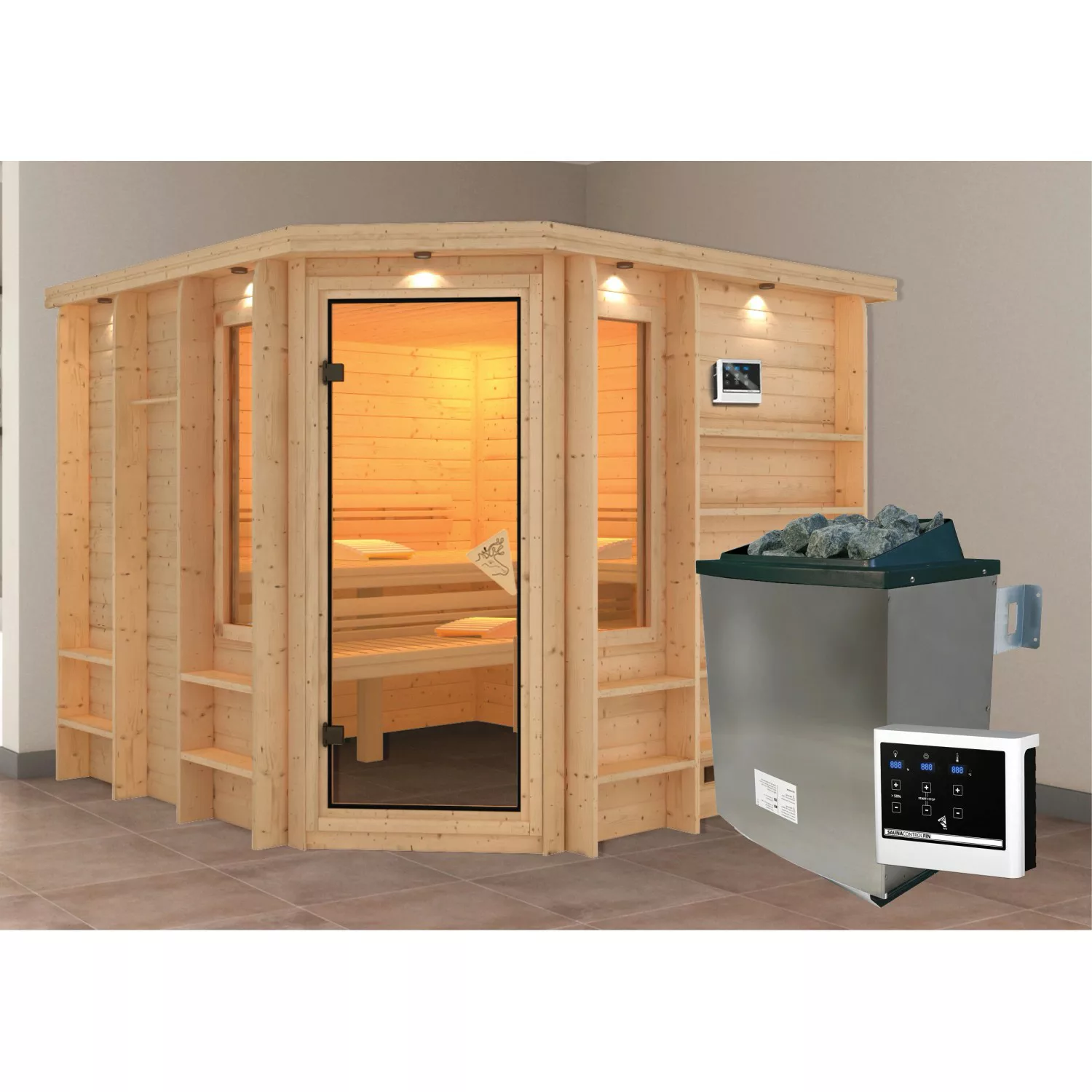 Karibu Sauna-Set Martha inkl. Ofen 9 kW mit ext. Steuerung günstig online kaufen