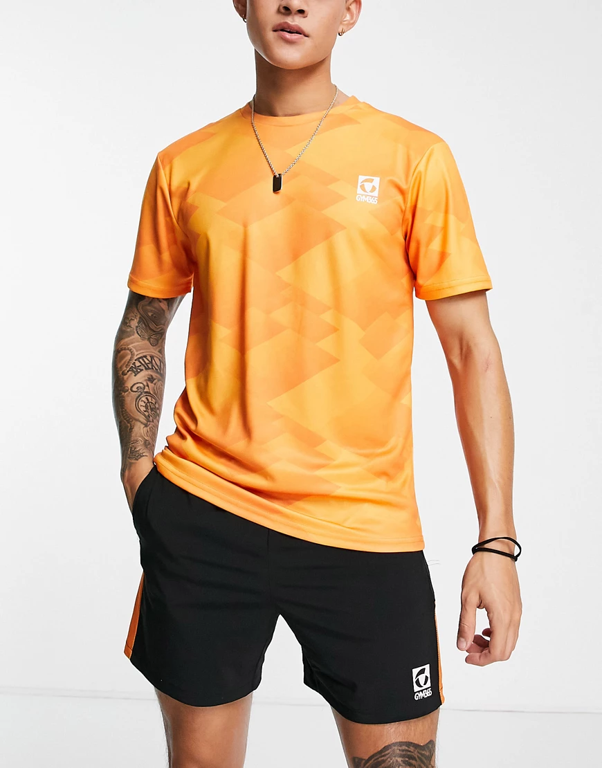 Gym 365 – Sport-T-Shirt in Orange mit geometrischem Muster-Schwarz günstig online kaufen