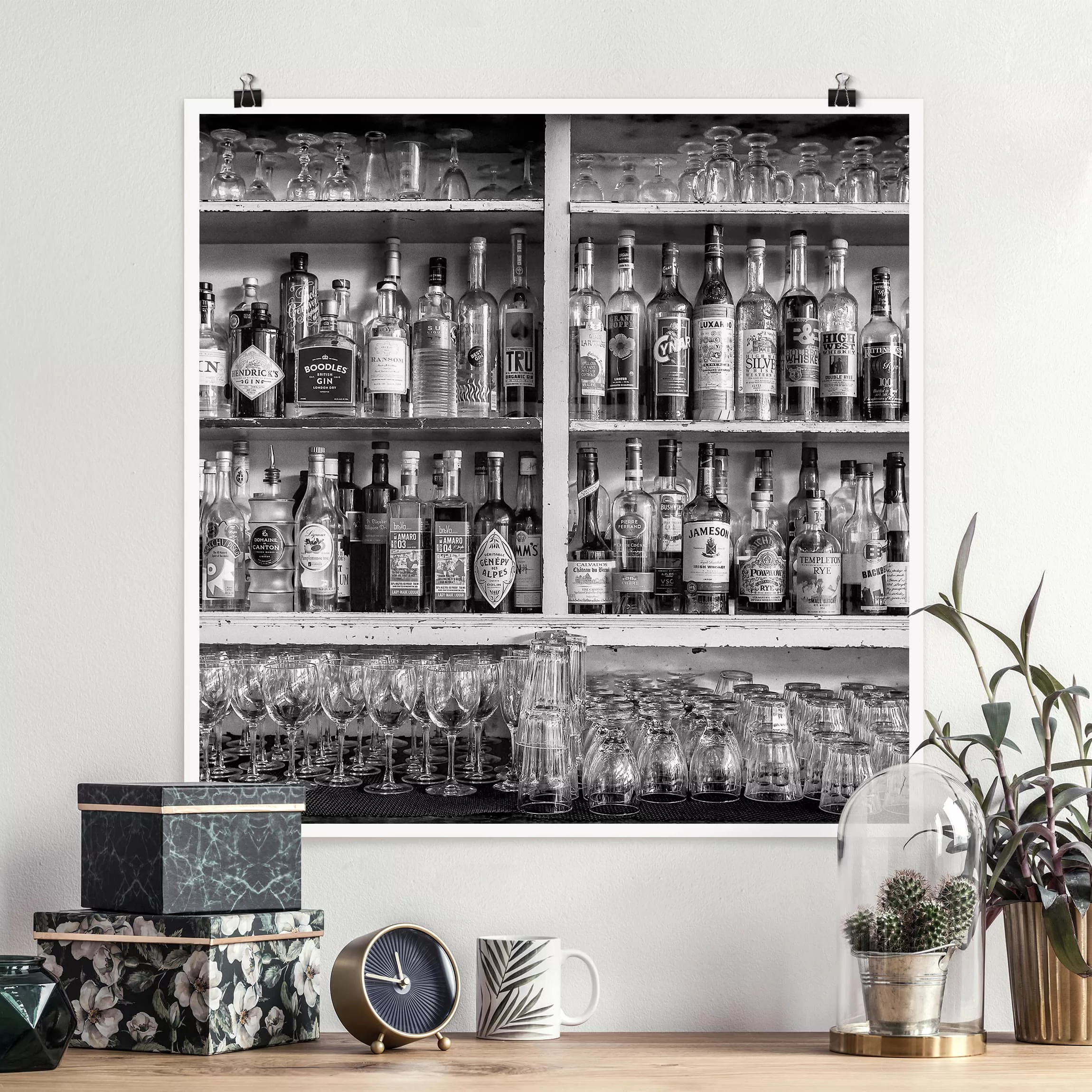 Poster Küche - Quadrat Bar Schwarz Weiß günstig online kaufen