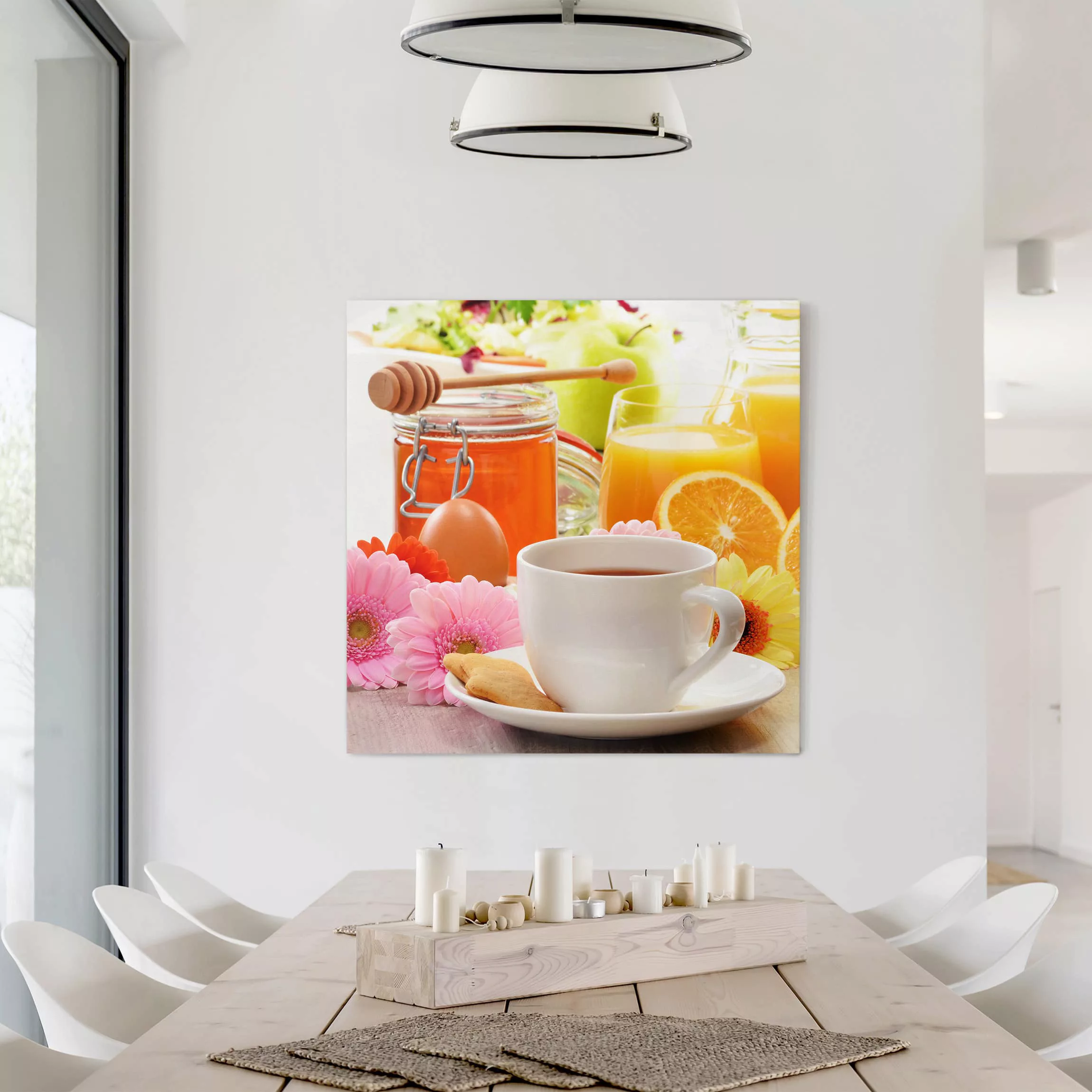Leinwandbild Küche - Quadrat Sommerlicher Frühstückstisch günstig online kaufen