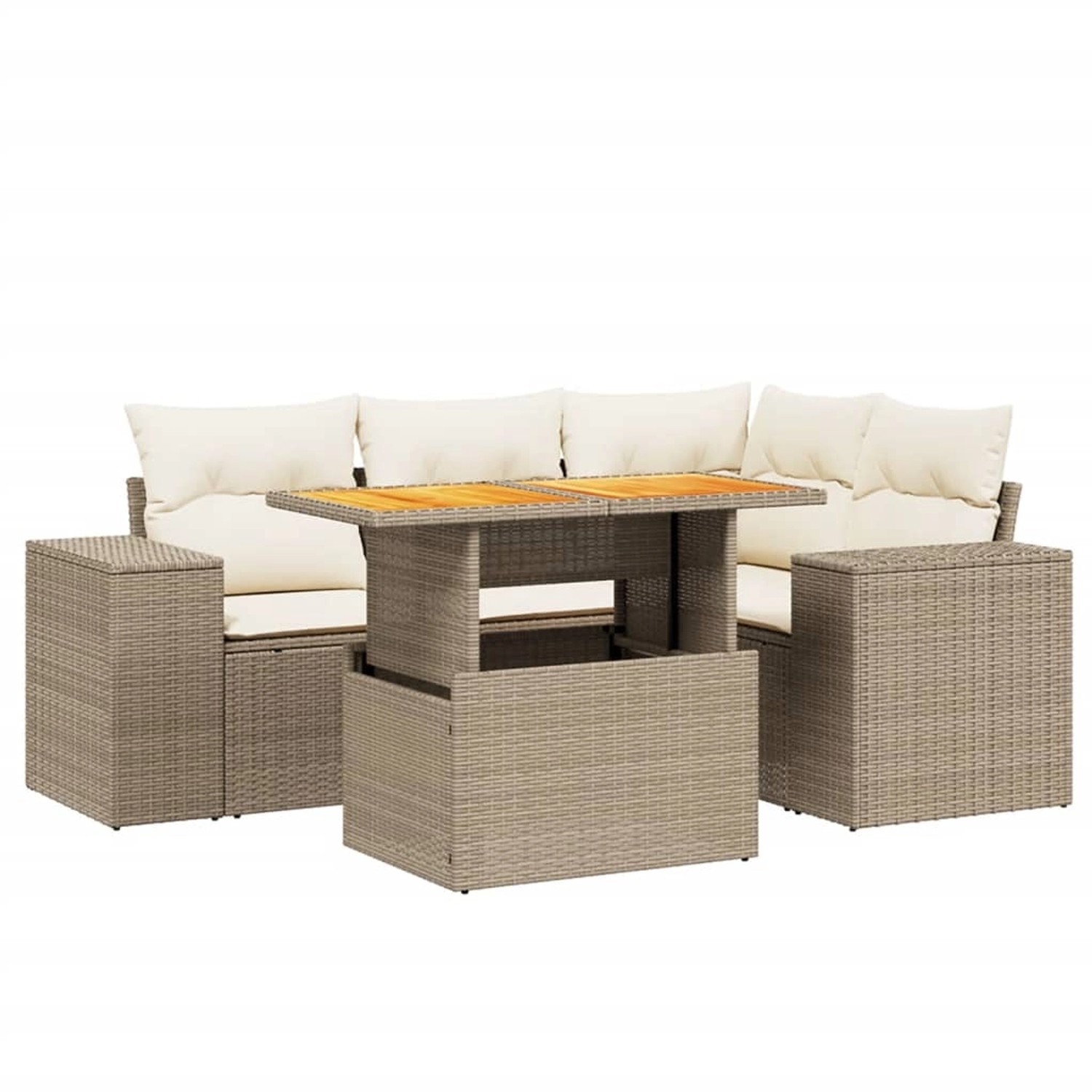 vidaXL 5-Tlg Garten-Sofagarnitur mit Kissen Beige Poly Rattan 3272619 günstig online kaufen