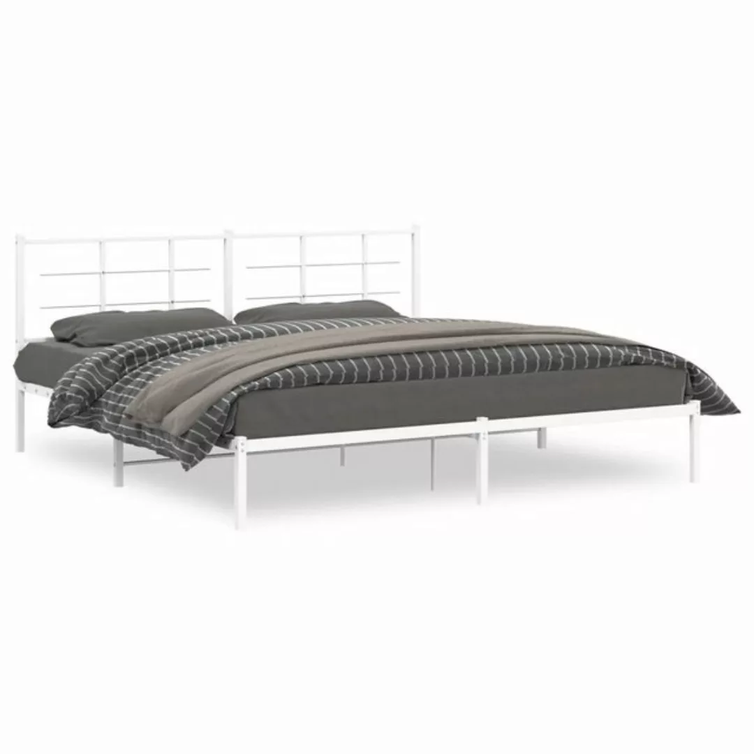 vidaXL Bettgestell, Bettrahmen mit Kopfteil Metall Weiß 193x203 cm günstig online kaufen