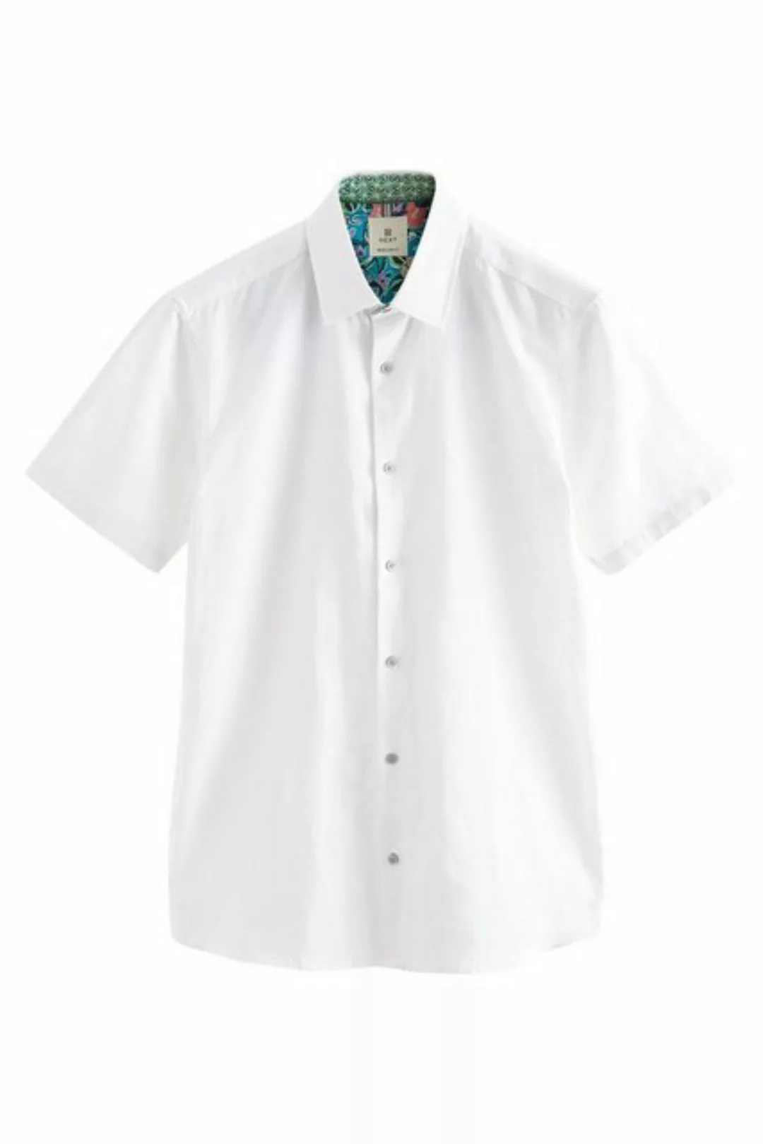 Next Kurzarmhemd Slim Fit Kurzarmhemd aus Leinengemisch mit Paspeln (1-tlg) günstig online kaufen