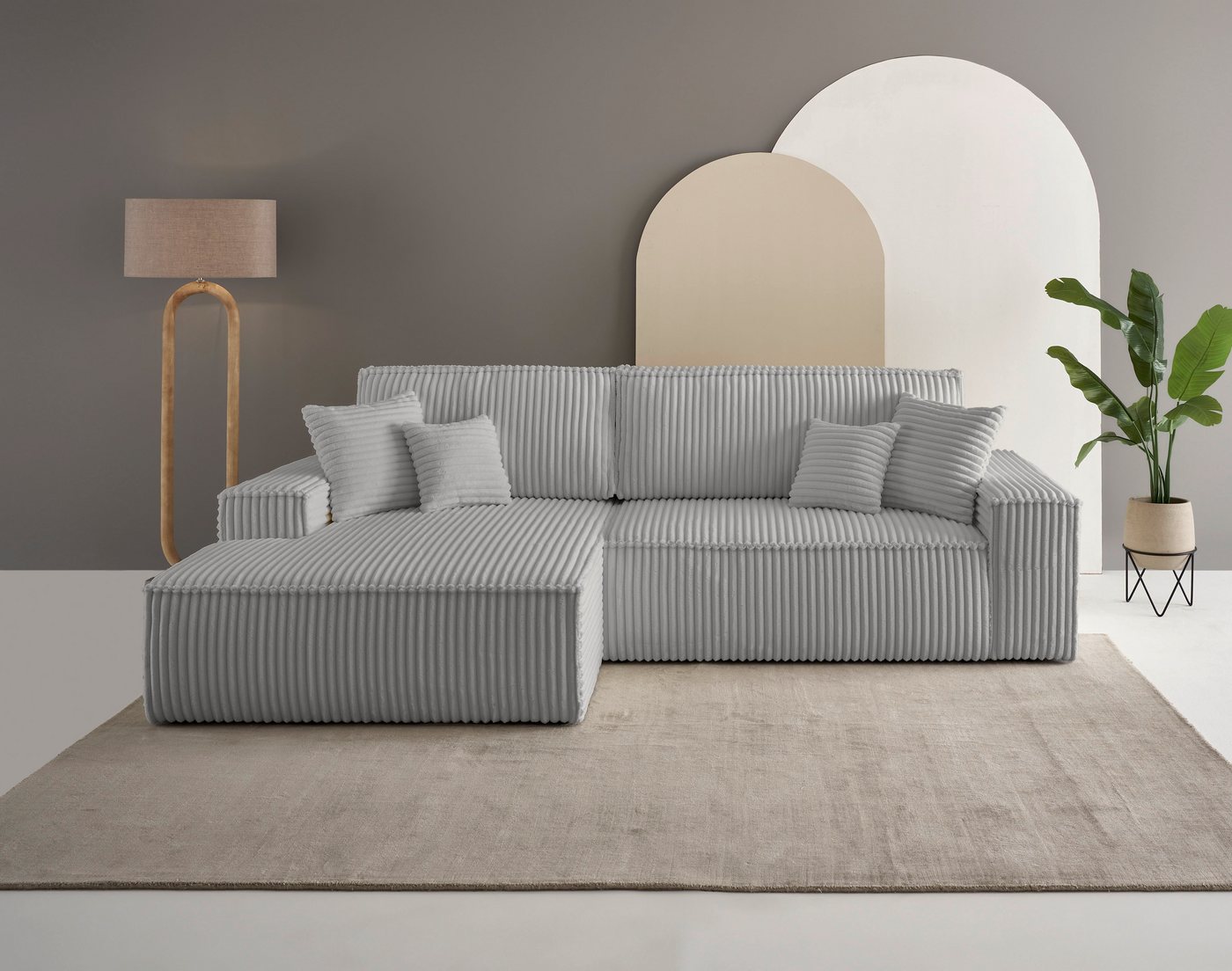 andas Ecksofa "Finnley Schlafsofa 267 cm in Bouclé, Struktur fein u. Cord, günstig online kaufen