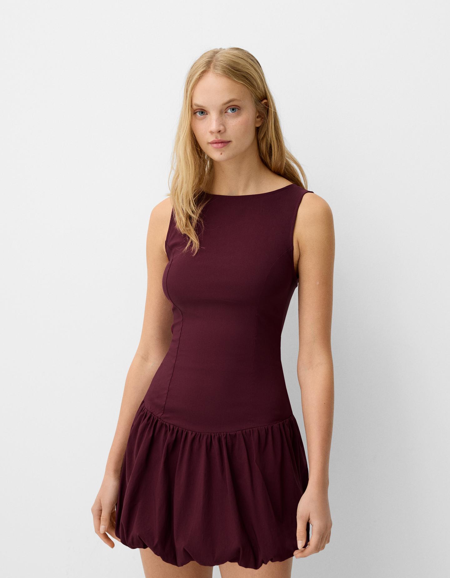 Bershka Minikleid Mit Ballonärmeln Damen M Granatrot günstig online kaufen