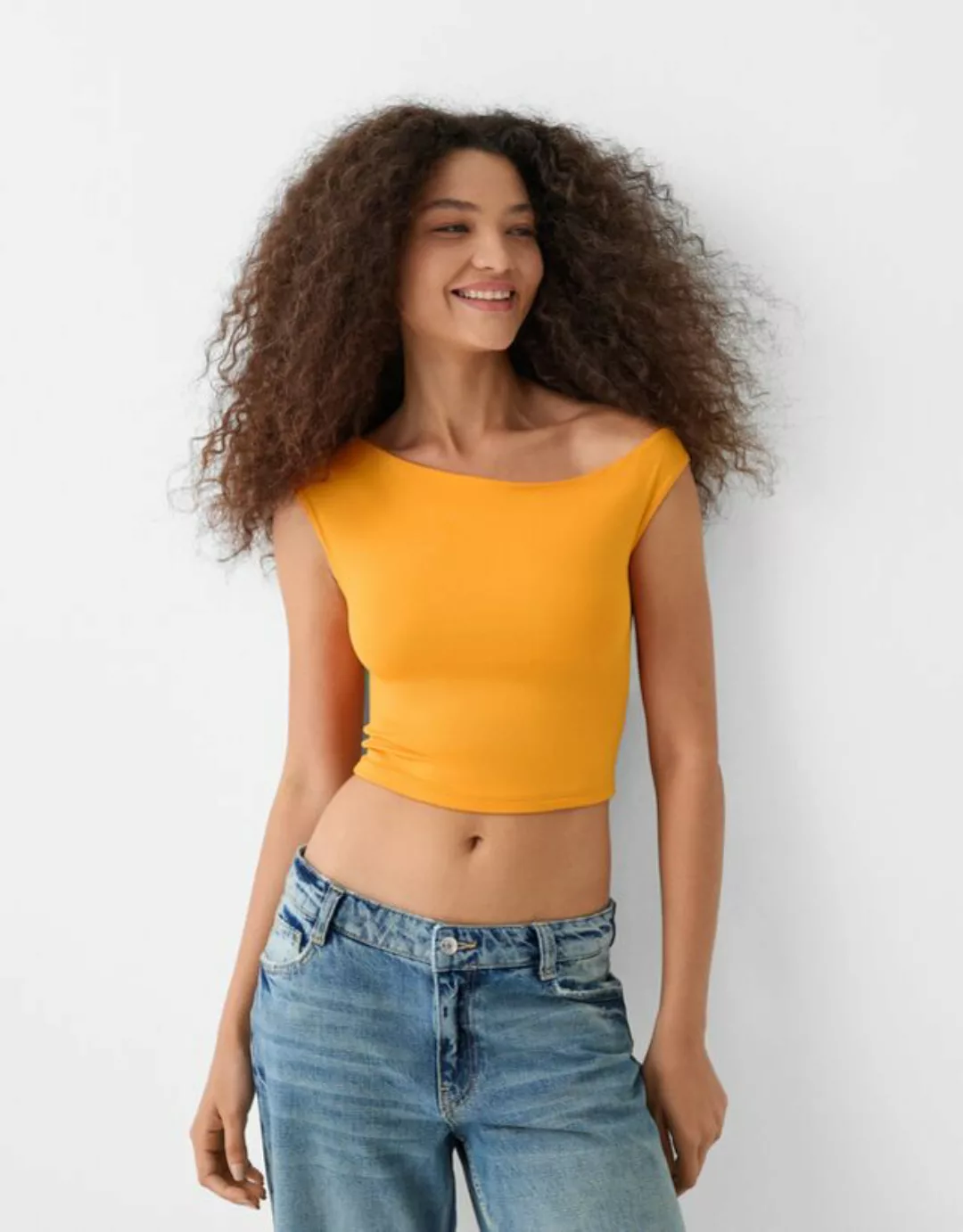 Bershka Ärmelloses, Asymmetrisches Shirt Damen M Orange günstig online kaufen