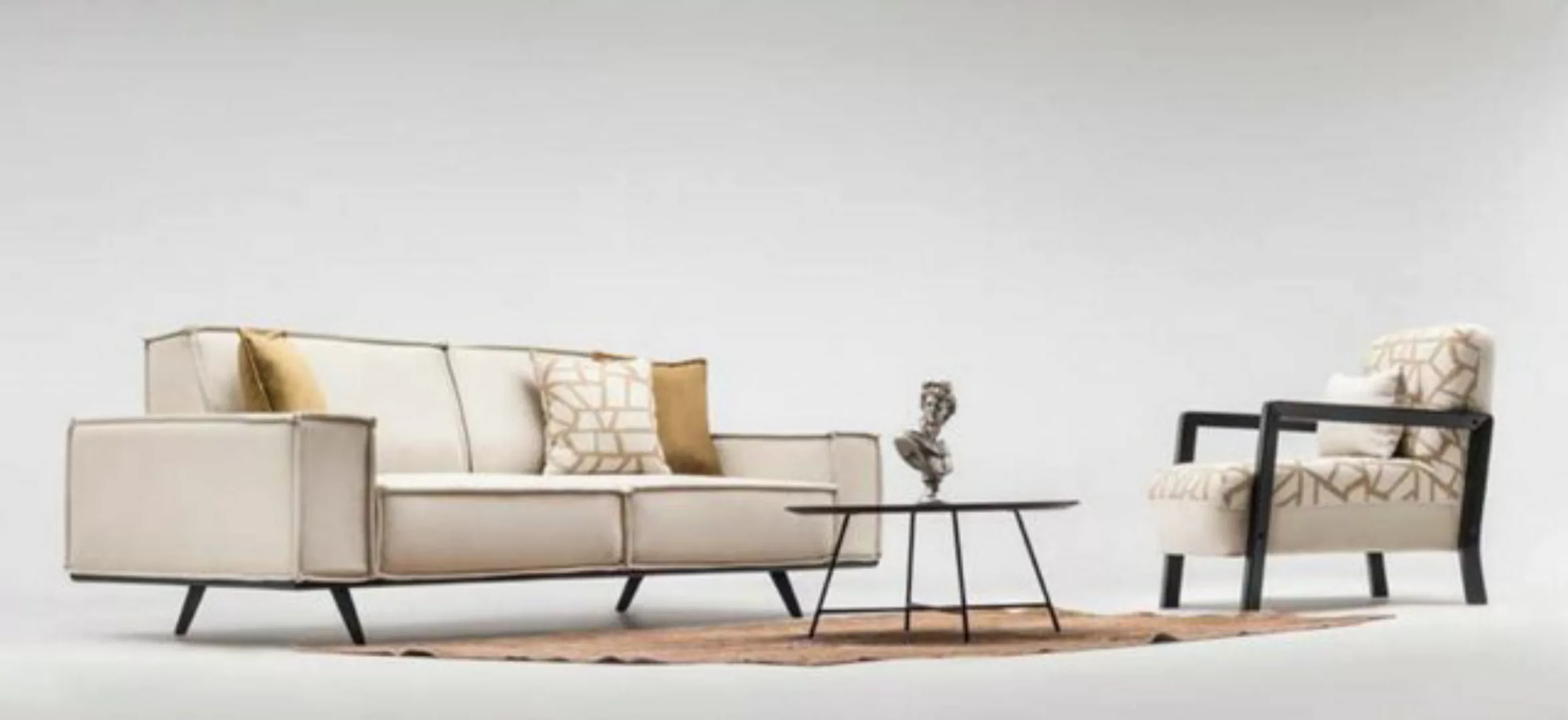 Xlmoebel Sofa Modernes Zweisitzer-Stoffsofa in Beige inklusive Sessel -, He günstig online kaufen