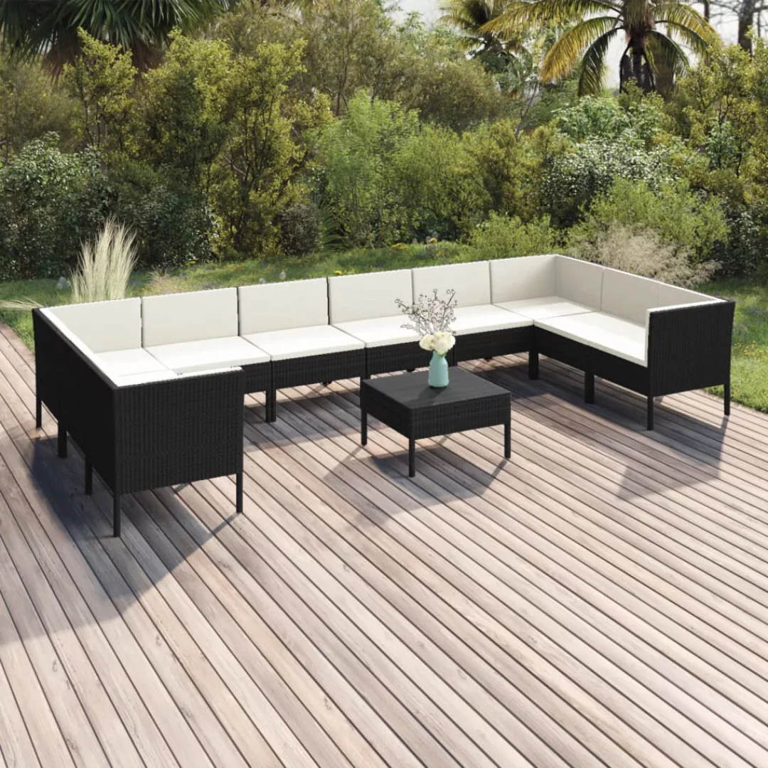 11-tlg. Garten-lounge-set Mit Auflagen Poly Rattan Schwarz günstig online kaufen