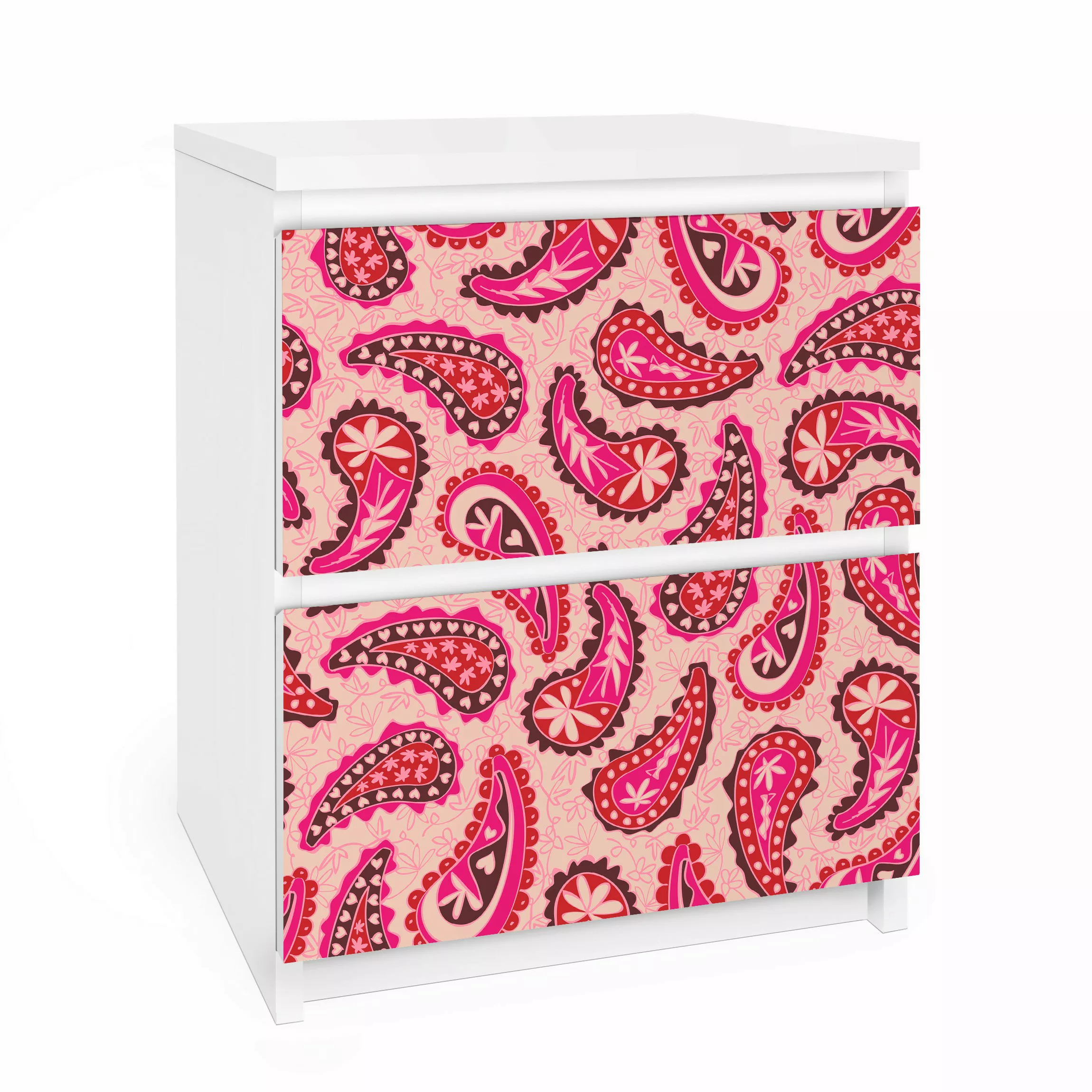 Möbelfolie für IKEA Malm Kommode 2 Schubladen Fröhliches Paisley Design günstig online kaufen