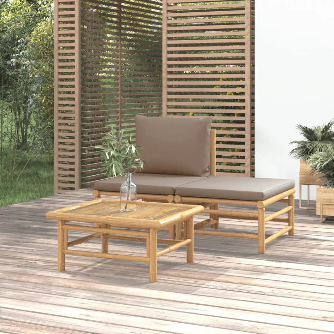 Vidaxl 3-tlg. Garten-lounge-set Mit Taupe Kissen Bambus günstig online kaufen