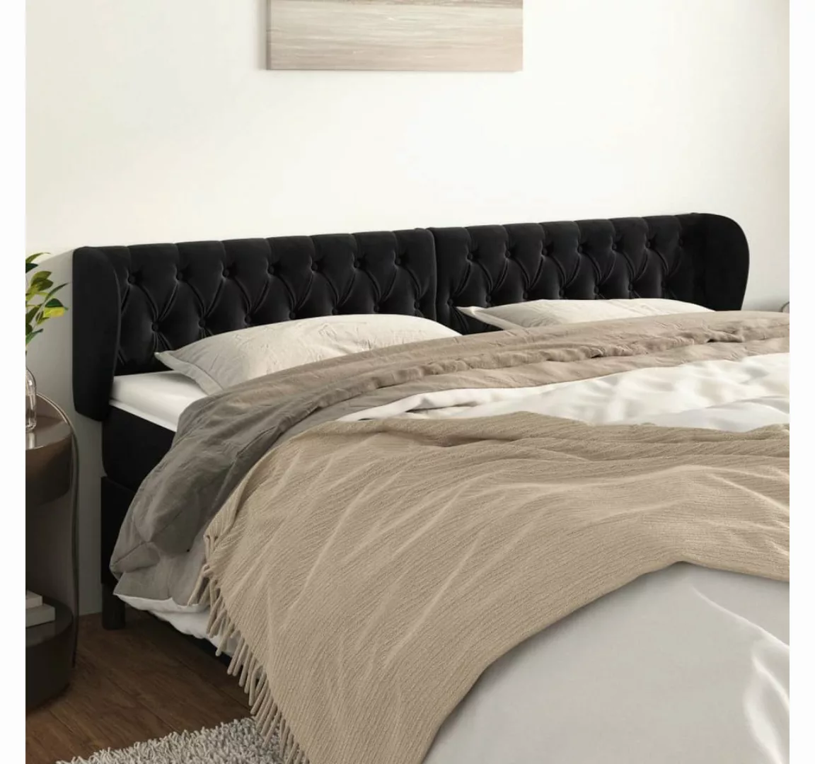 vidaXL Bett, Kopfteil mit Ohren Schwarz 203x23x78/88 cm Samt günstig online kaufen