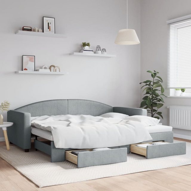 vidaXL Bett Tagesbett Ausziehbar mit Schubladen Hellgrau 90x200 cm Stoff günstig online kaufen