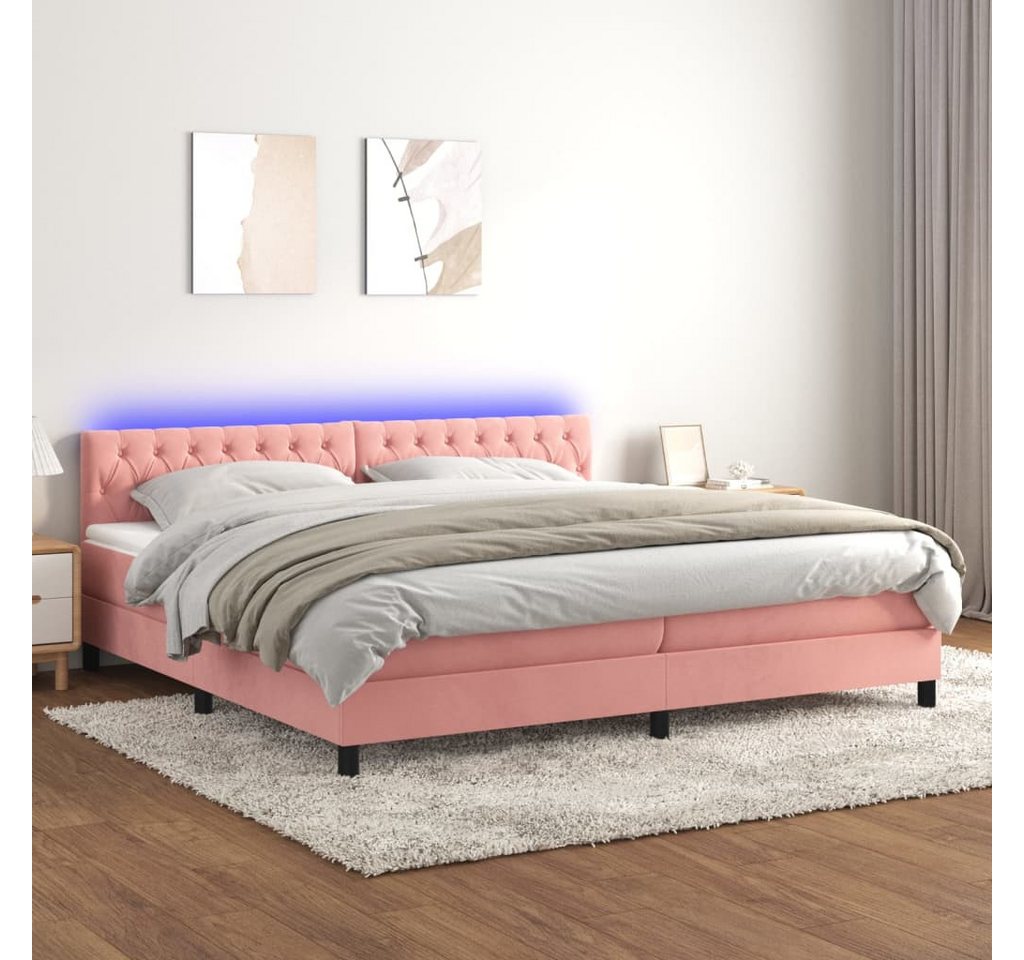 vidaXL Boxspringbett Boxspringbett mit Matratze LED Rosa 200x200 cm Samt Be günstig online kaufen