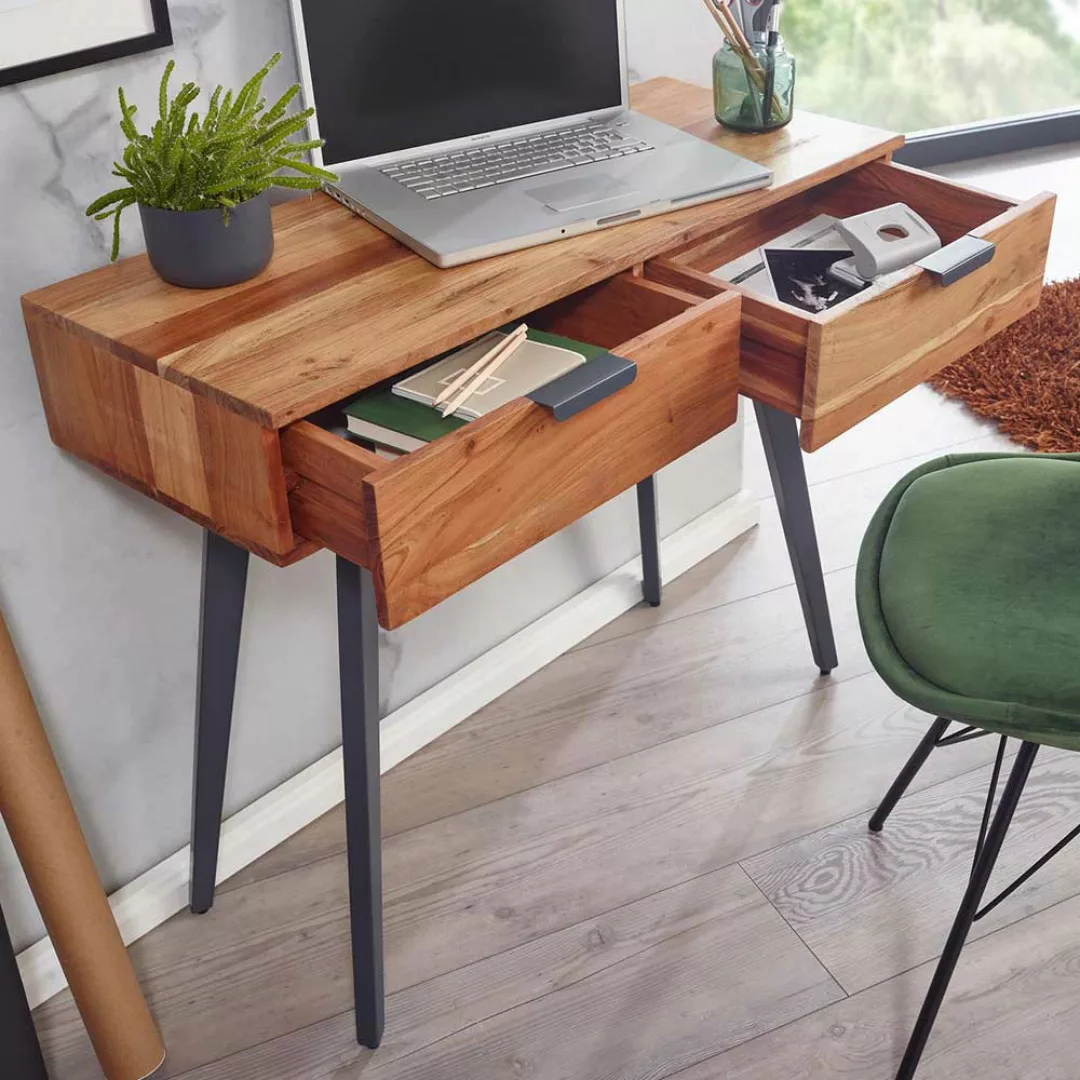 Konsolentisch mit Schubladen aus Akazie Massivholz Metall günstig online kaufen
