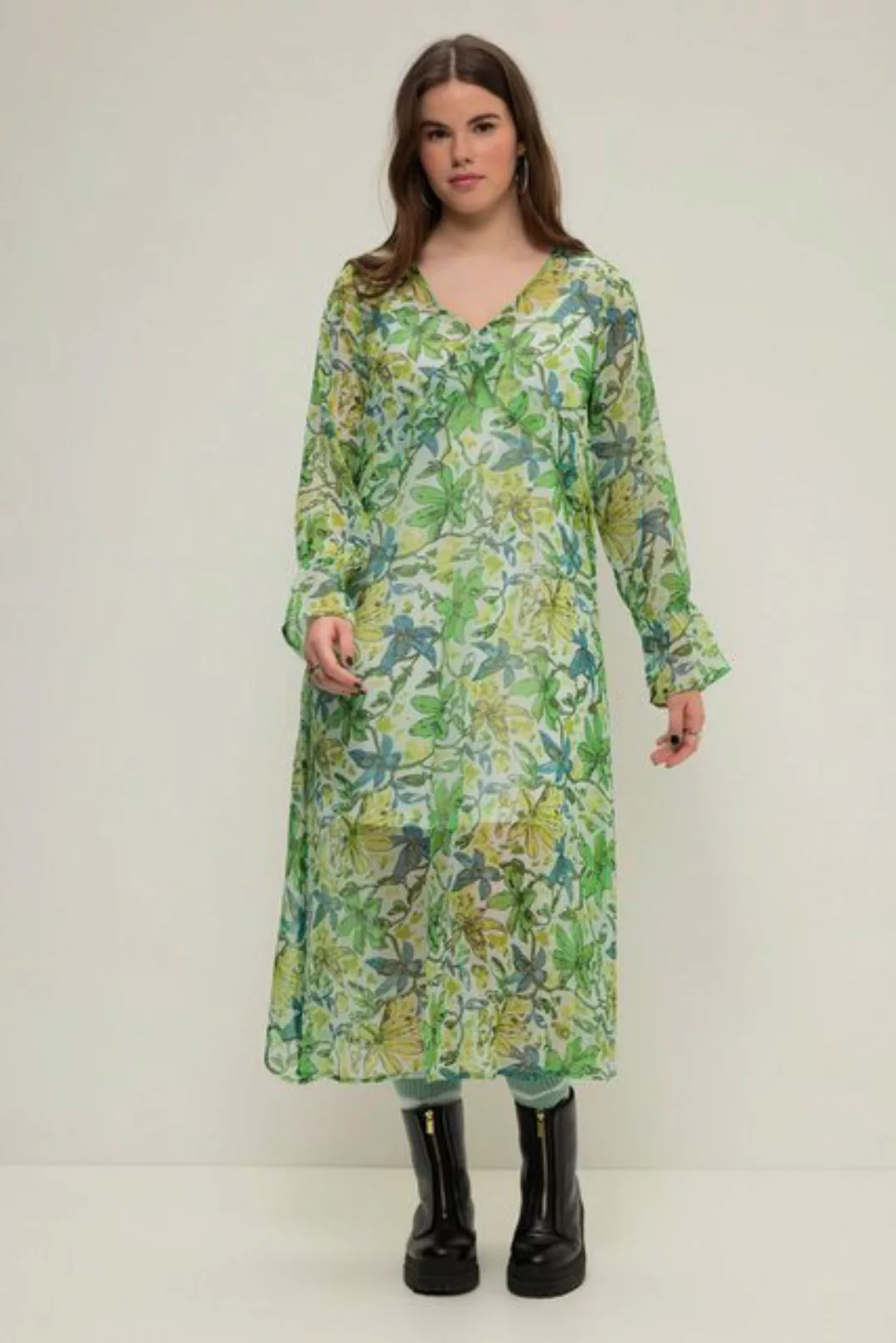 Studio Untold Jerseykleid Maxikleid A-Line Chiffon Blumen-Print V-Ausschnit günstig online kaufen