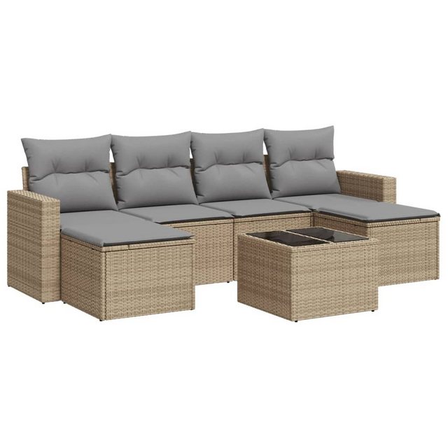 vidaXL Sofaelement 7-tlg. Garten-Sofagarnitur mit Kissen Beige Poly Rattan günstig online kaufen