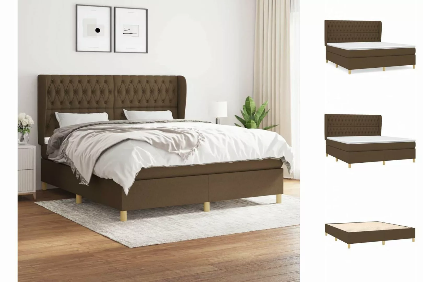 vidaXL Boxspringbett Boxspringbett mit Matratze Dunkelbraun 180x200 cm Stof günstig online kaufen