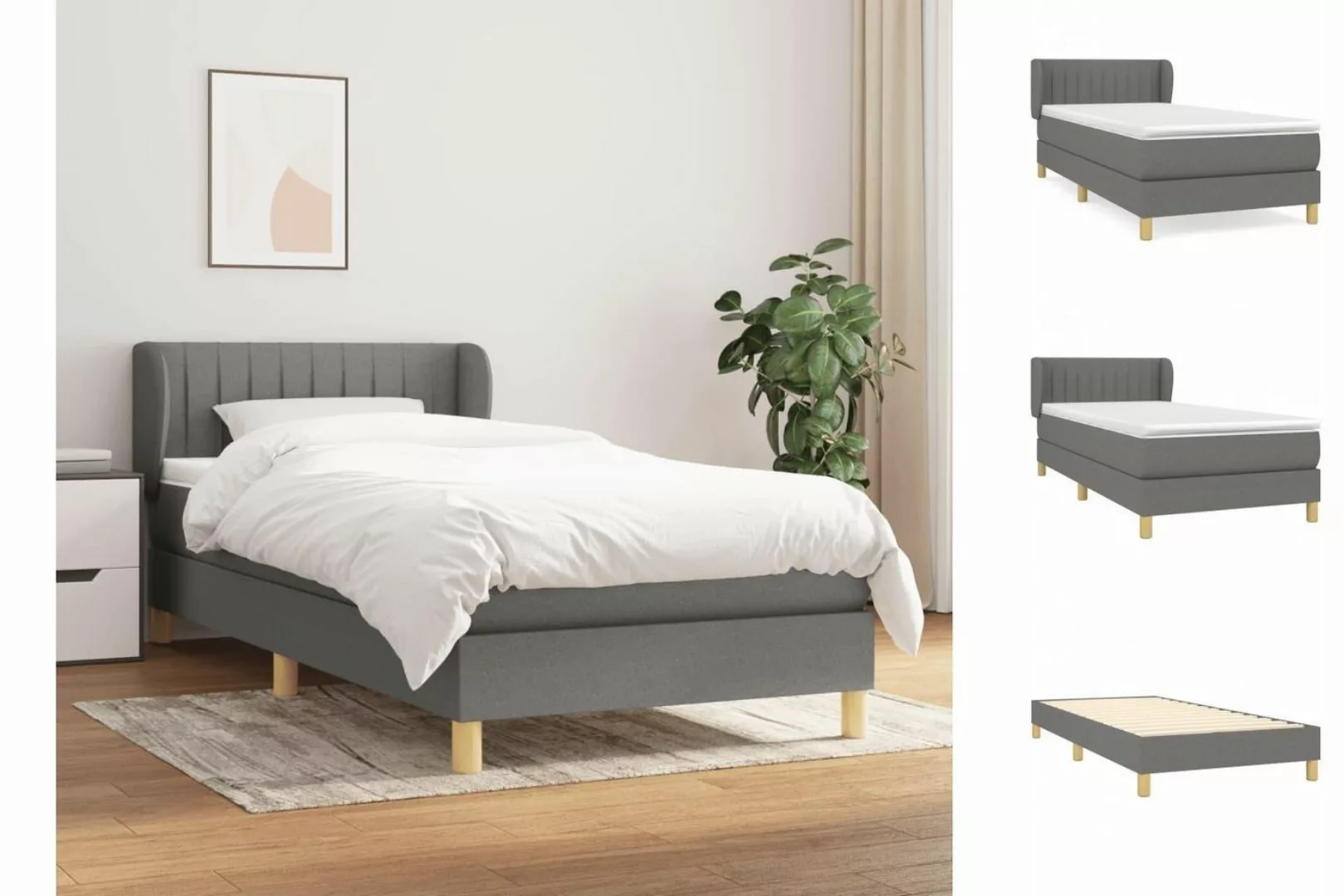 vidaXL Bettgestell Boxspringbett mit Matratze Dunkelgrau 90x190 cm Stoff Be günstig online kaufen