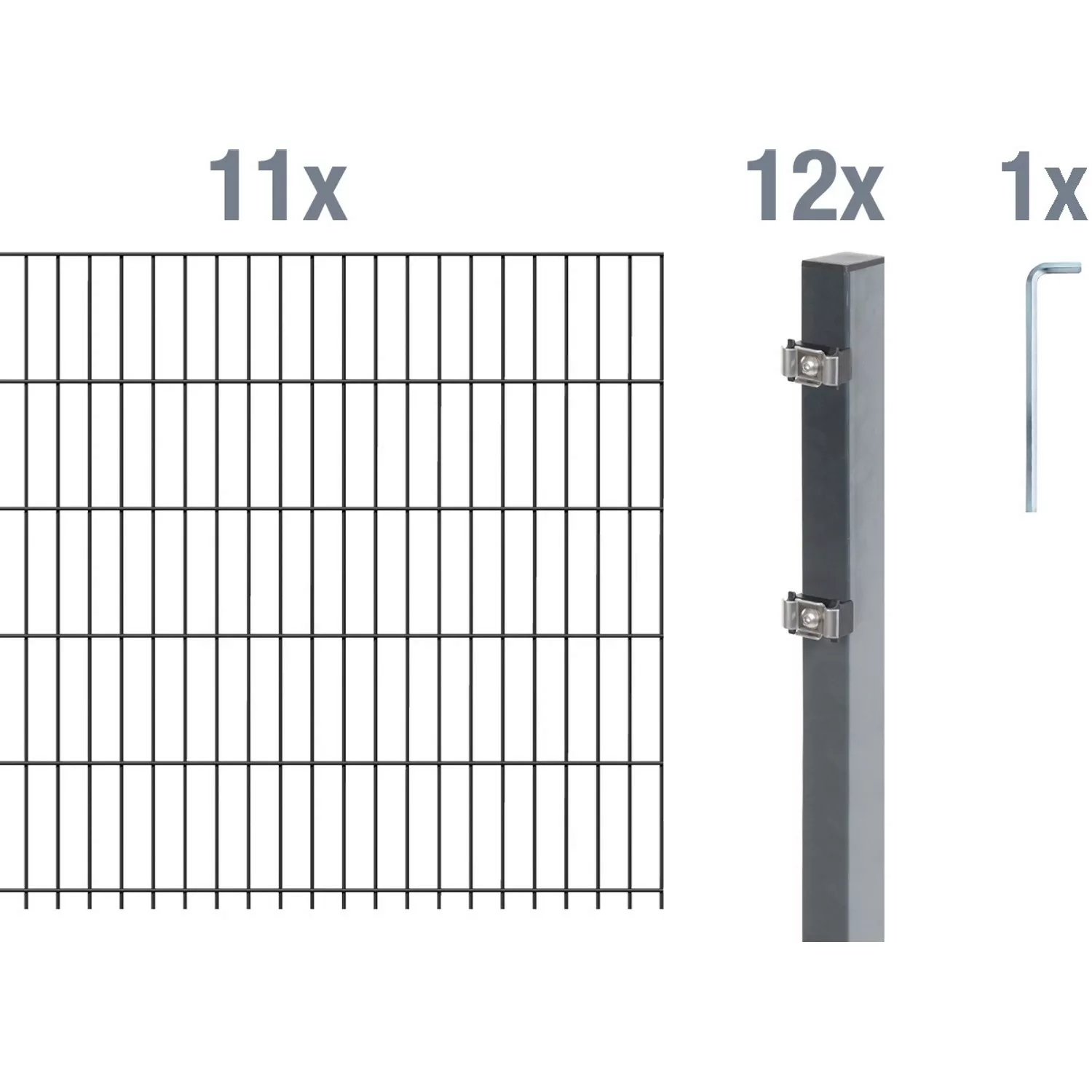 Metallzaun Grund-Set Doppelstabmatte verz. Anthrazit beschichtet 11x 2 m x günstig online kaufen