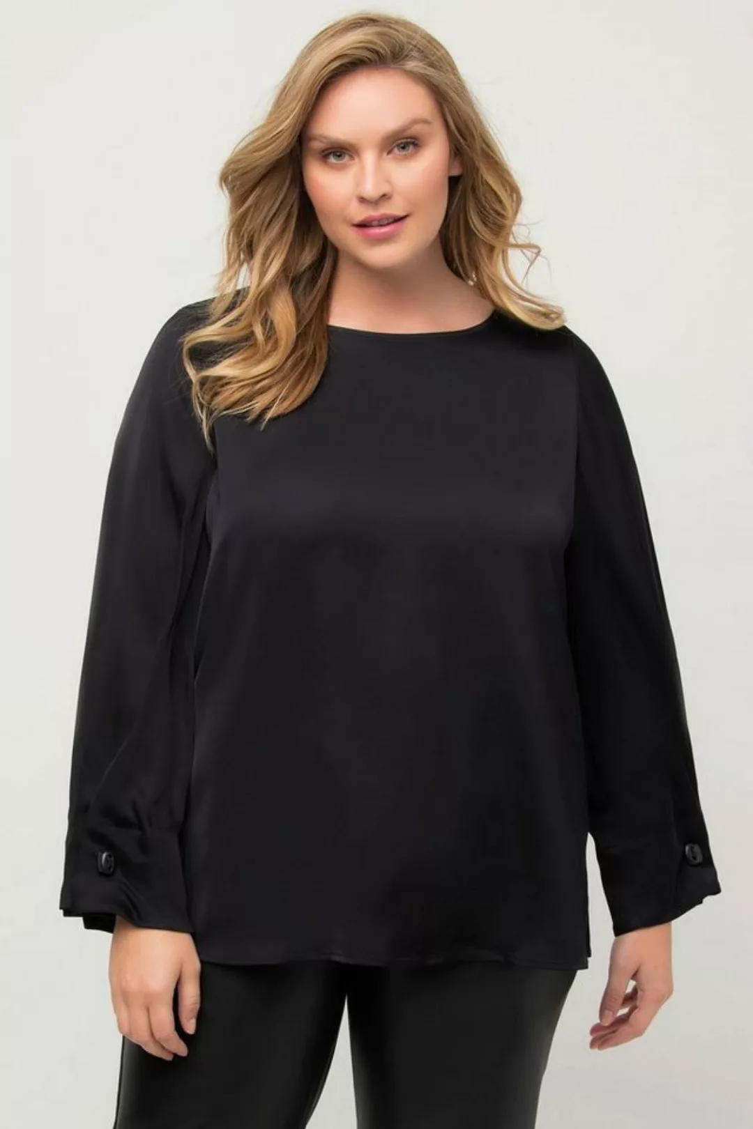 Ulla Popken Hemdbluse Shirtbluse Ärmel-Zierfalten Rundhals Langarm günstig online kaufen