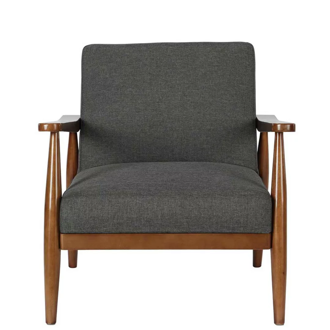 Mid Century Stil Sessel in Grau und Braun Holz Armlehnen günstig online kaufen