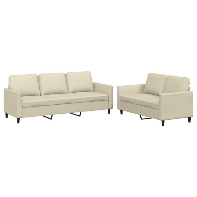 vidaXL Sofa 2-tlg. Sofagarnitur mit Kissen Creme Kunstleder günstig online kaufen