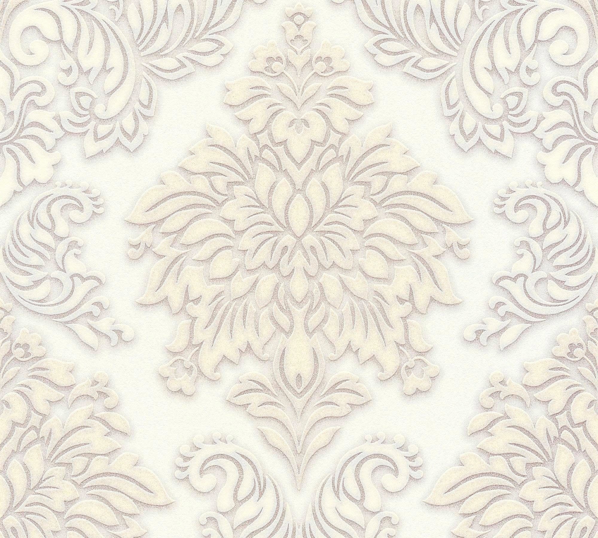 Bricoflor Neobarock Tapete in Creme Weiß Elegante Vliestapete mit Barock Mu günstig online kaufen