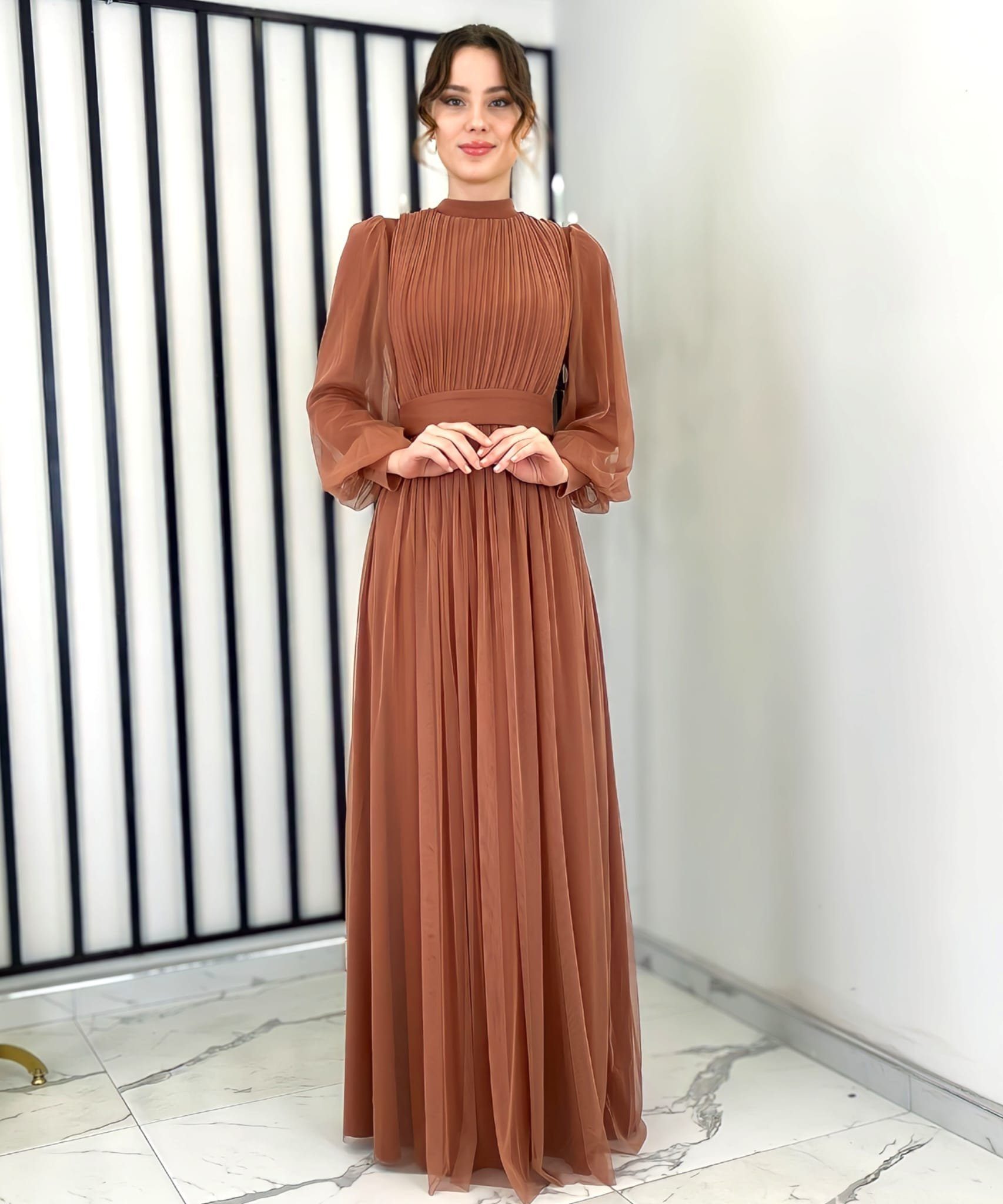 fashionshowcase Tüllkleid Damen Abendkleid Maxilänge Abaya-Stil günstig online kaufen