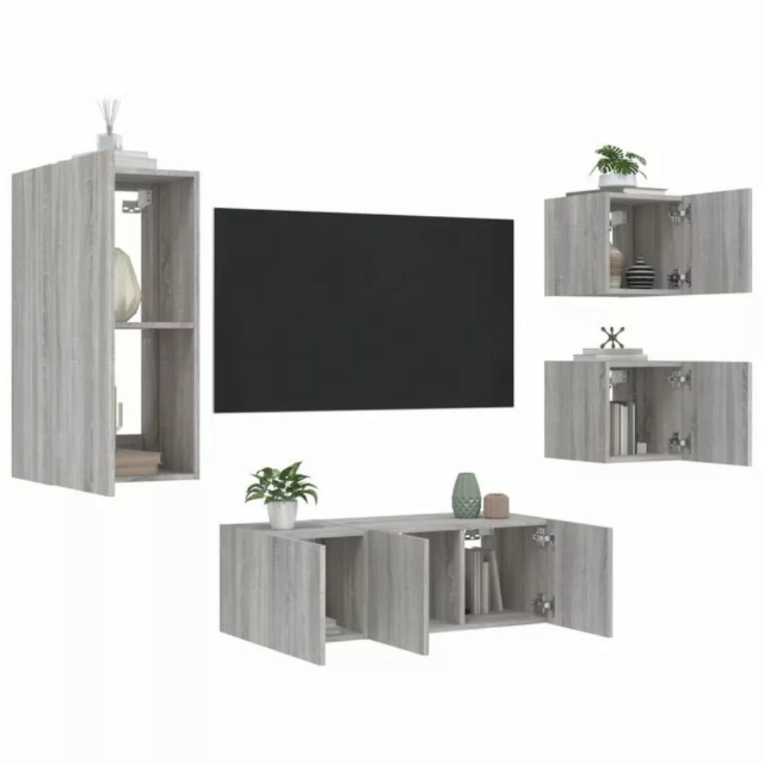 vidaXL TV-Schrank 5-tlg. Wohnwand mit LED-Beleuchtung Grau Sonoma Holzwerks günstig online kaufen