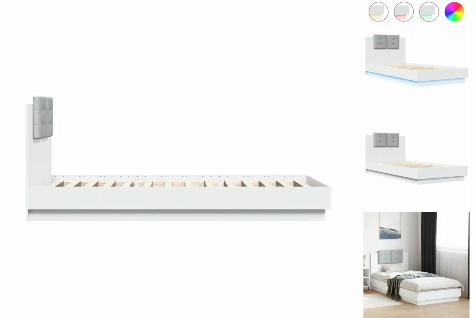 vidaXL Bettgestell Bettgestell mit Kopfteil und LED Leuchten Weiß 100x200 c günstig online kaufen