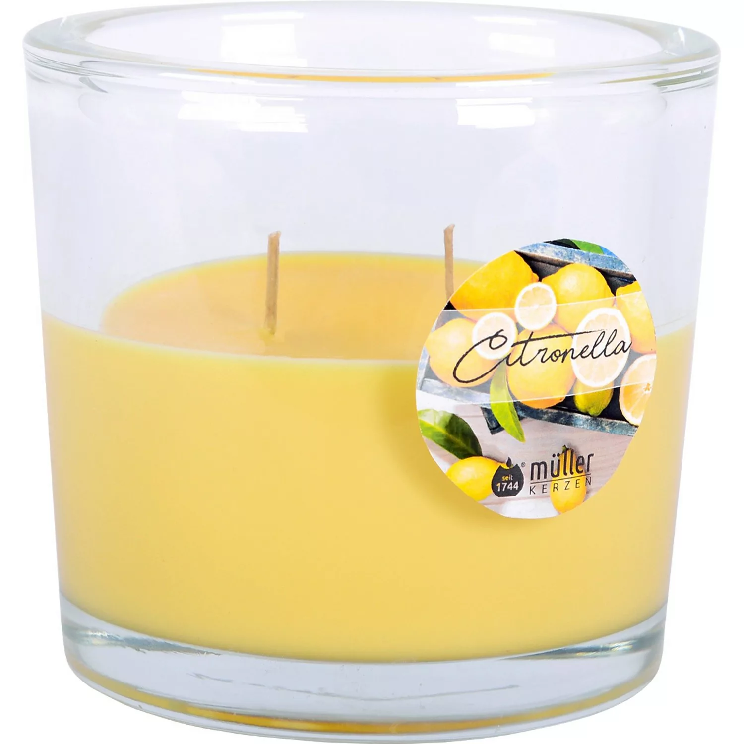 Citronella Kerze 2-Docht Glas Hellgelb H 12 cm günstig online kaufen