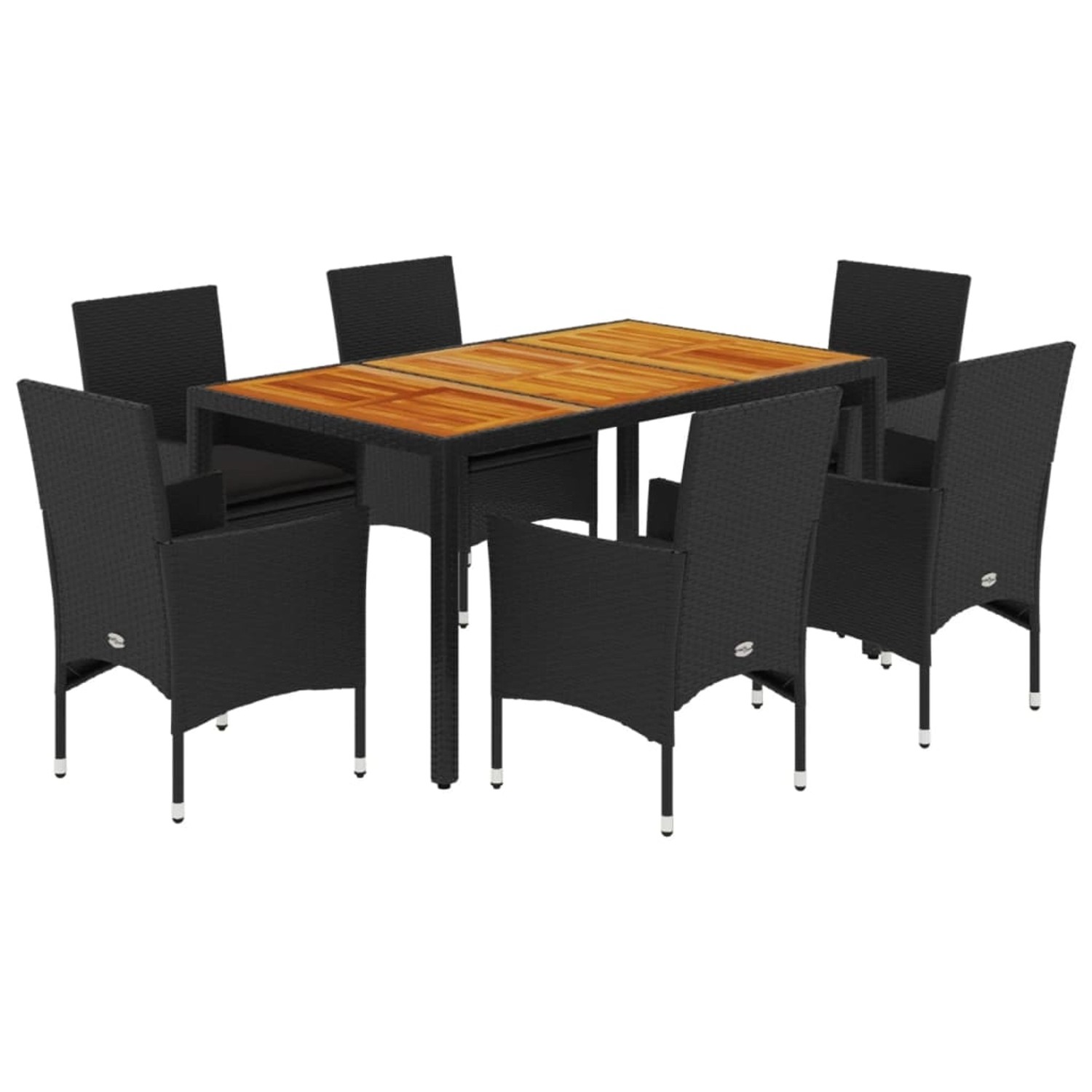 vidaXL 7-Tlg Garten-Essgruppe mit Kissen Schwarz Poly Rattan Akazie 3278672 günstig online kaufen
