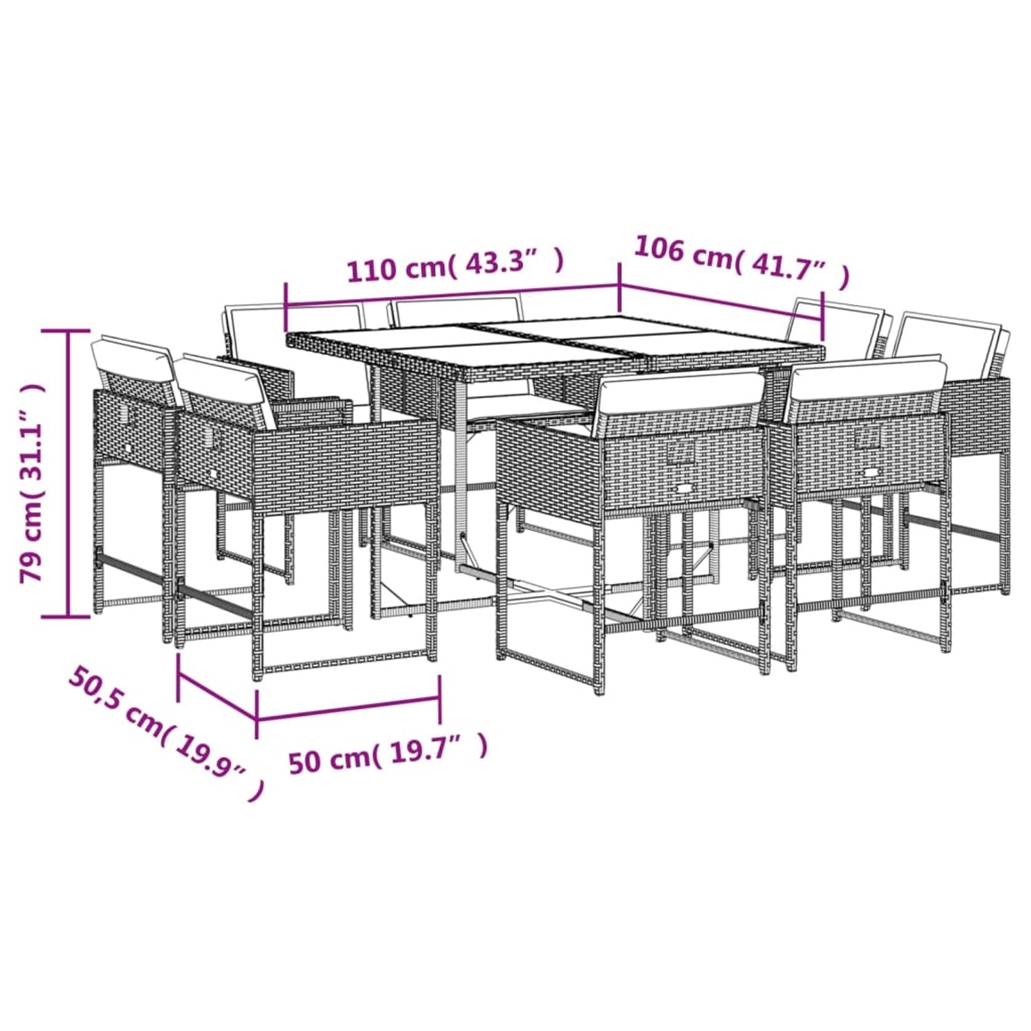 vidaXL 9-tlg. Garten-Essgruppe mit Kissen Grau Poly Rattan günstig online kaufen