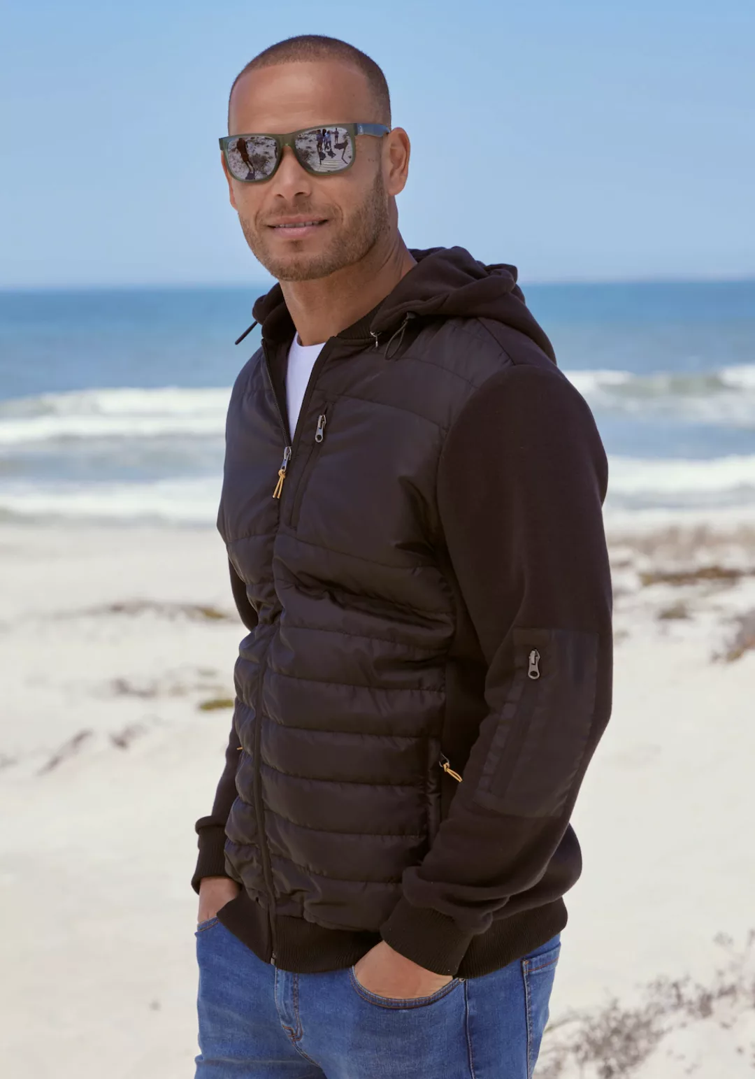 H.I.S Kapuzensweatjacke, im vorderen Bereich gesteppt, mit abnehmbarer Kapu günstig online kaufen