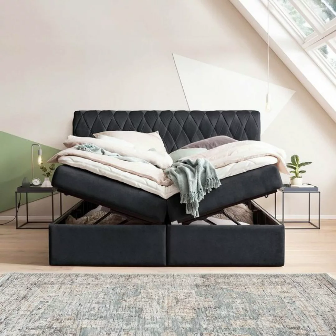 BettCo Stauraumbett Boxspringbett mit Bettkasten Lyon (in Schwarz Samt, 180 günstig online kaufen