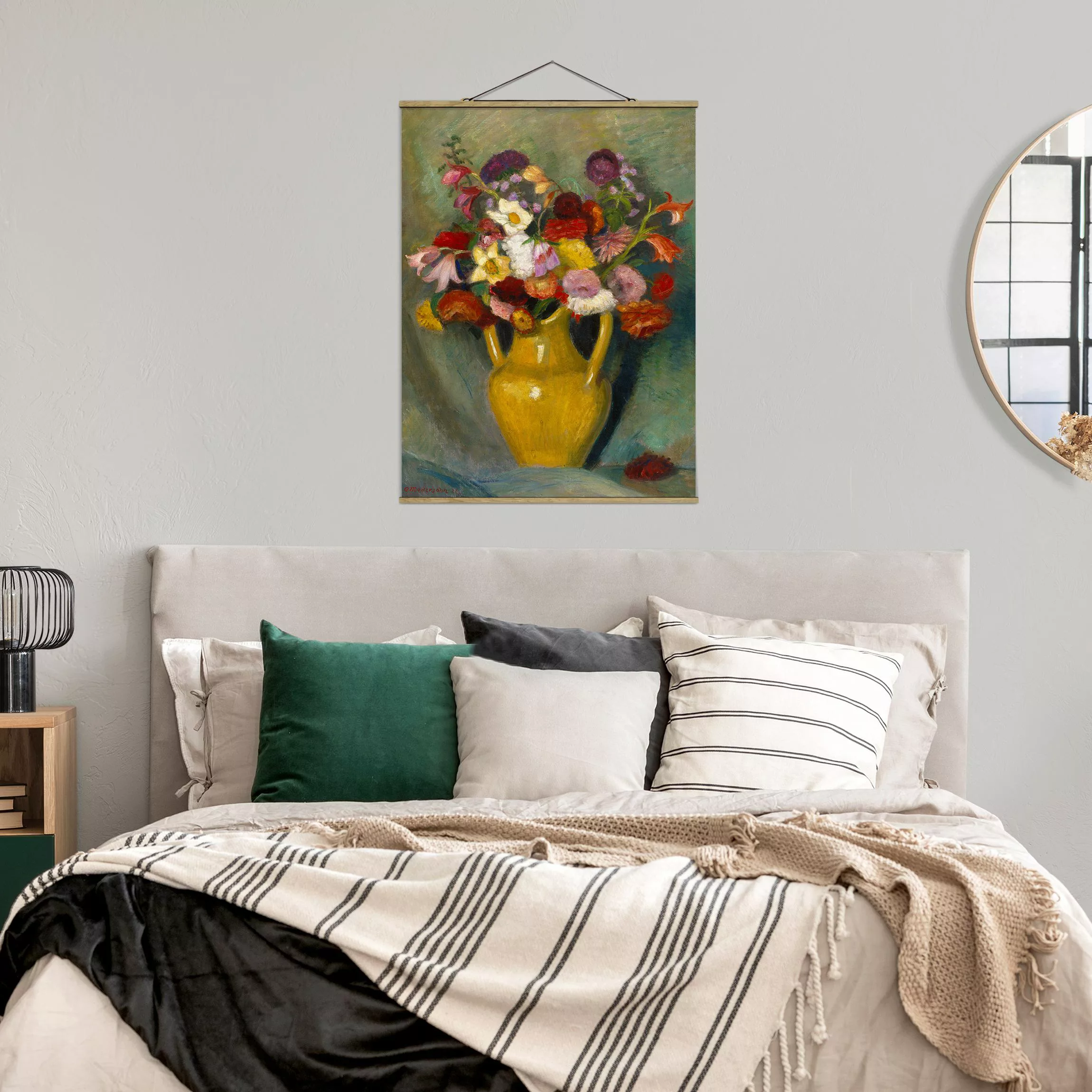 Stoffbild Blumen mit Posterleisten - Hochformat Otto Modersohn - Bunter Blu günstig online kaufen