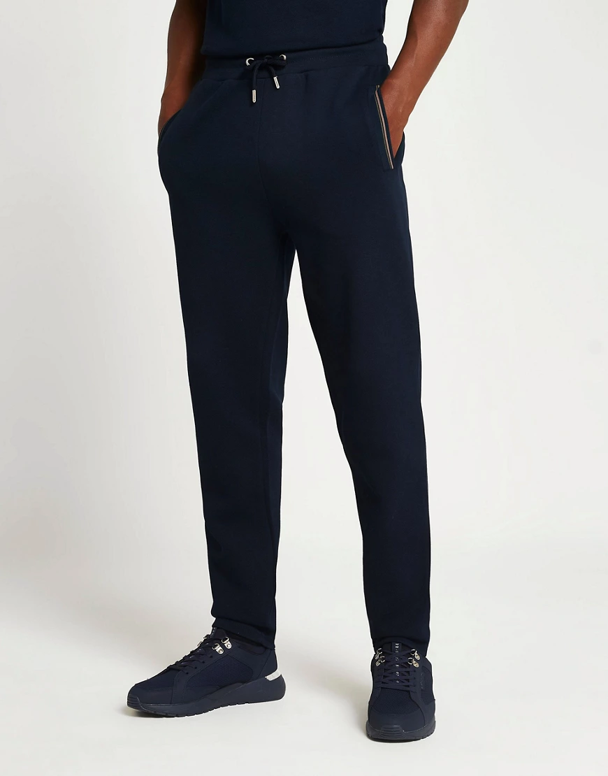 River Island – Schmale Jacquard-Jogginghose in Marineblau günstig online kaufen